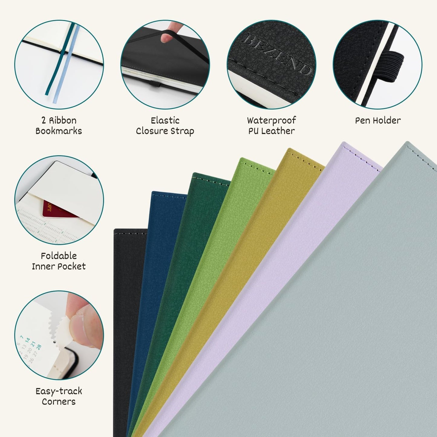 BEZEND Pocket Planner 2025-2026 Weekly with 2 Columns, 18-Month Academic Calendar (Jul 25-Dec 26), Life Work Appointment, Storage Pocket, Pen Holder, PU Leather Hardcover 3.5" x 6" - Evergreen