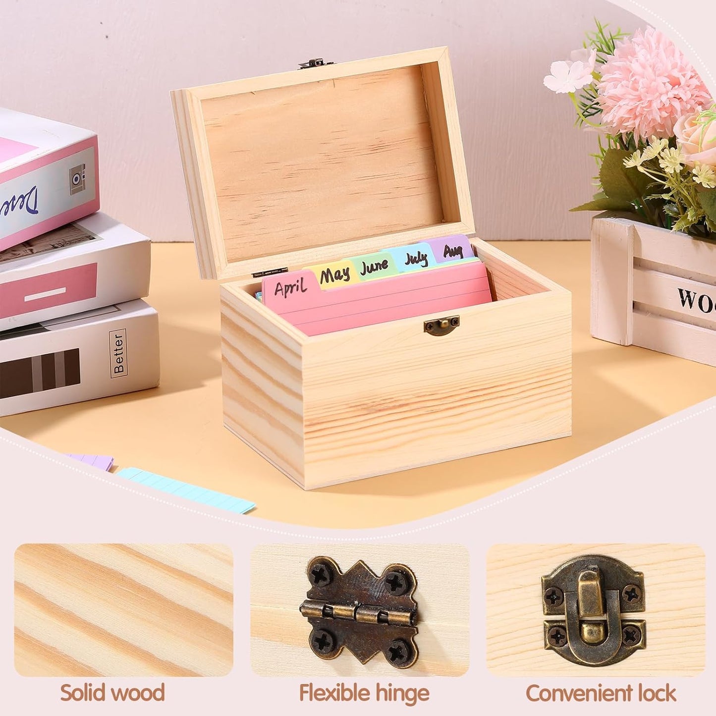 4 Pcs Index Card Holder 3x5 Wooden Notecard Recipe Box Index Card Organizer Business Storage Case Flashcard Notecard Holders Gift Supplies for Back to School Home Office