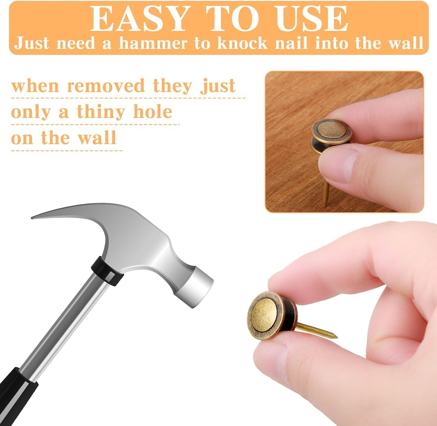 Ferraycle 40 Piece Double Headed Picture Hangers Nails 4 Size Long Thumb Tacks for Wall Hanging Decorative Nails Push Pins Picture Hooks for Drywall Photo Decor, 10/20/ 30/ 50lb(Bronze)