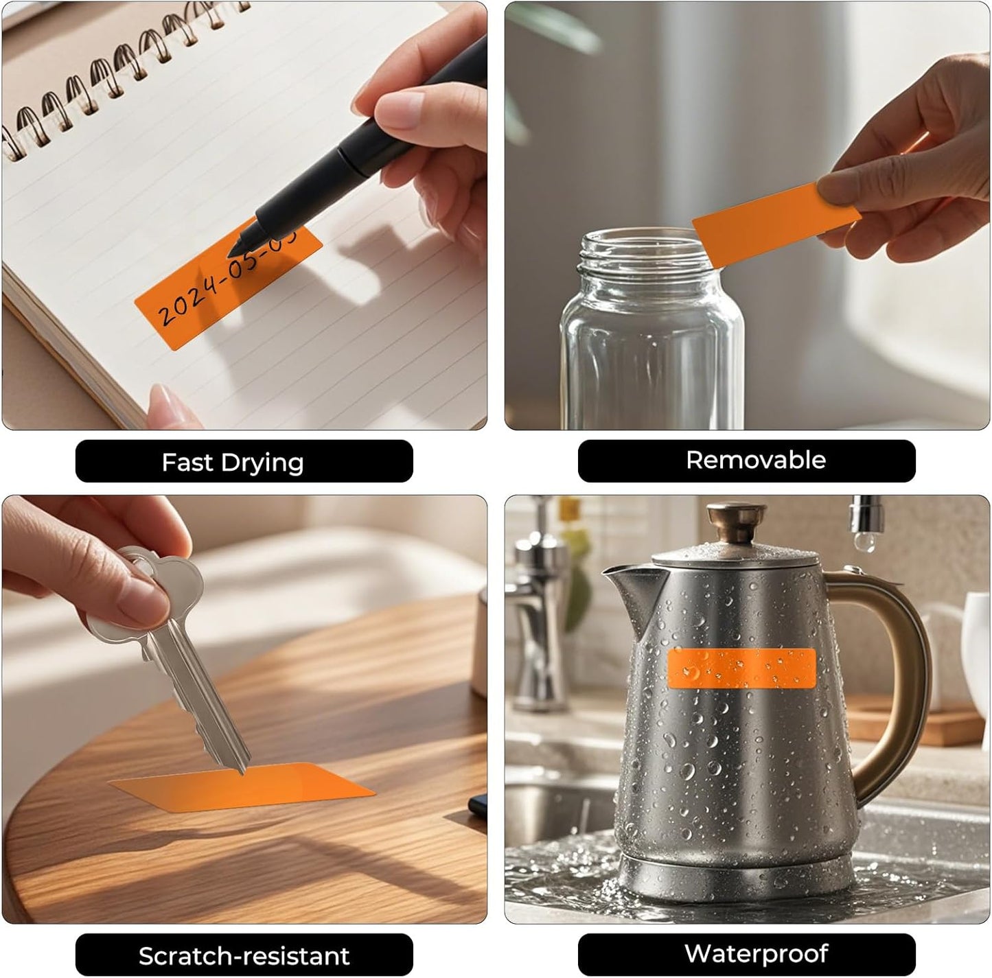 Color Coding Stickers Rectangle 3×1 Inch Vinyl Orange Sticker Removable Waterproof Writable File Folder Moving Labels for Boxes Home Office Marking 160 PCS