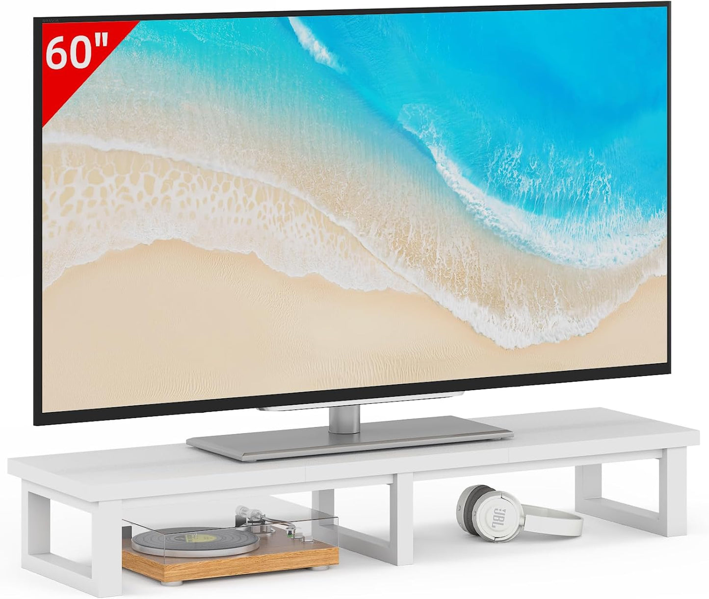 45" Large TV Riser for 32-60 inch TV, TV Riser Stand Shelf with Steel Legs, Tabletop TV Stand Riser for Home Office,White
