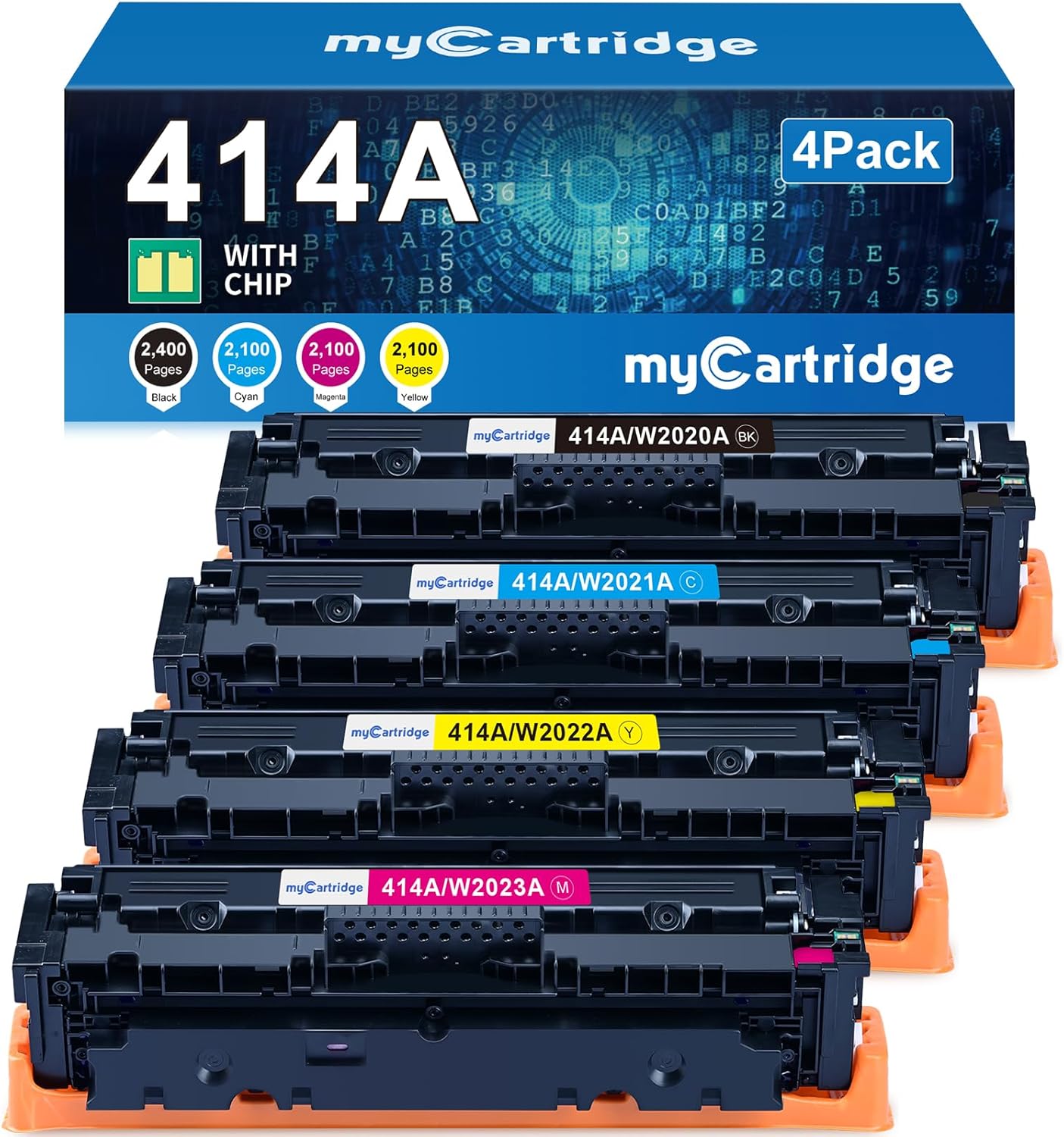 414A Toner Cartridges 4 Pack (with Chip) Compatible Replacement for HP 414A 414X for Color Laserjet Pro MFP M479fdw M479fdn M479dw Pro M454dw M454dn M479 M454 Printer Ink W2020A W2020X High Yield