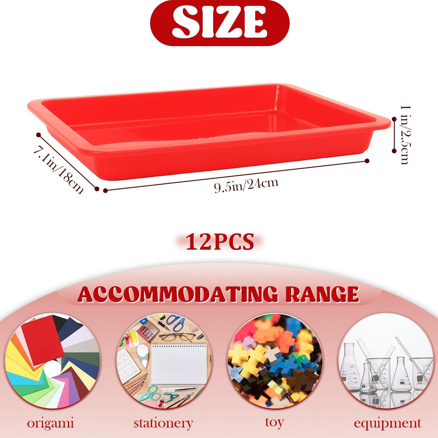 Craft Tray,24 Pack Art Trays for Kids Plastic Activity Trays Stackable Craft Trays,Shallow Craft Storage Organizer, DIY Project & Painting Tray,Art Supplies,9.45 x 7.1 x 0.98 Inch (Red)