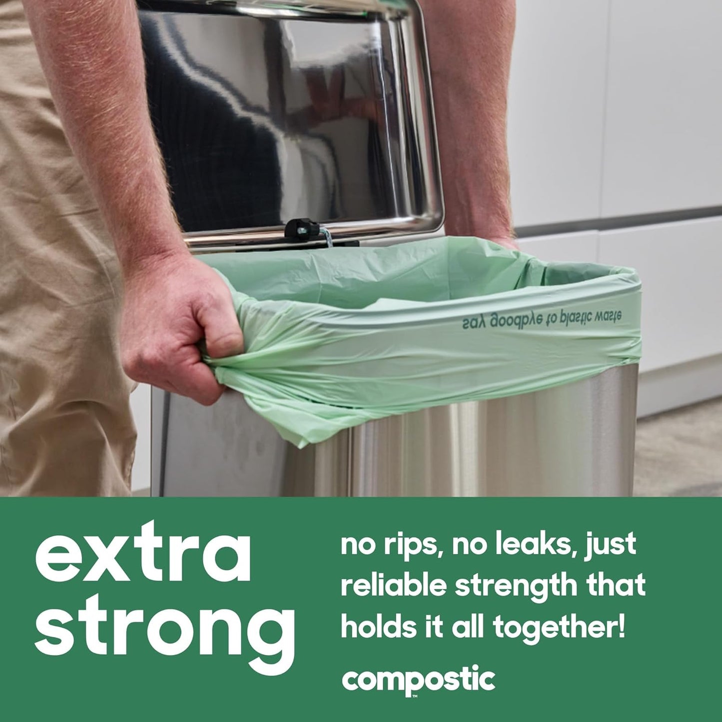 Home Compostable Trash Bags, 13 Gallon Tall Kitchen Rubbish Bags (23” x 29”), Extra Strong & Quickly Breaks Down, 50 Count