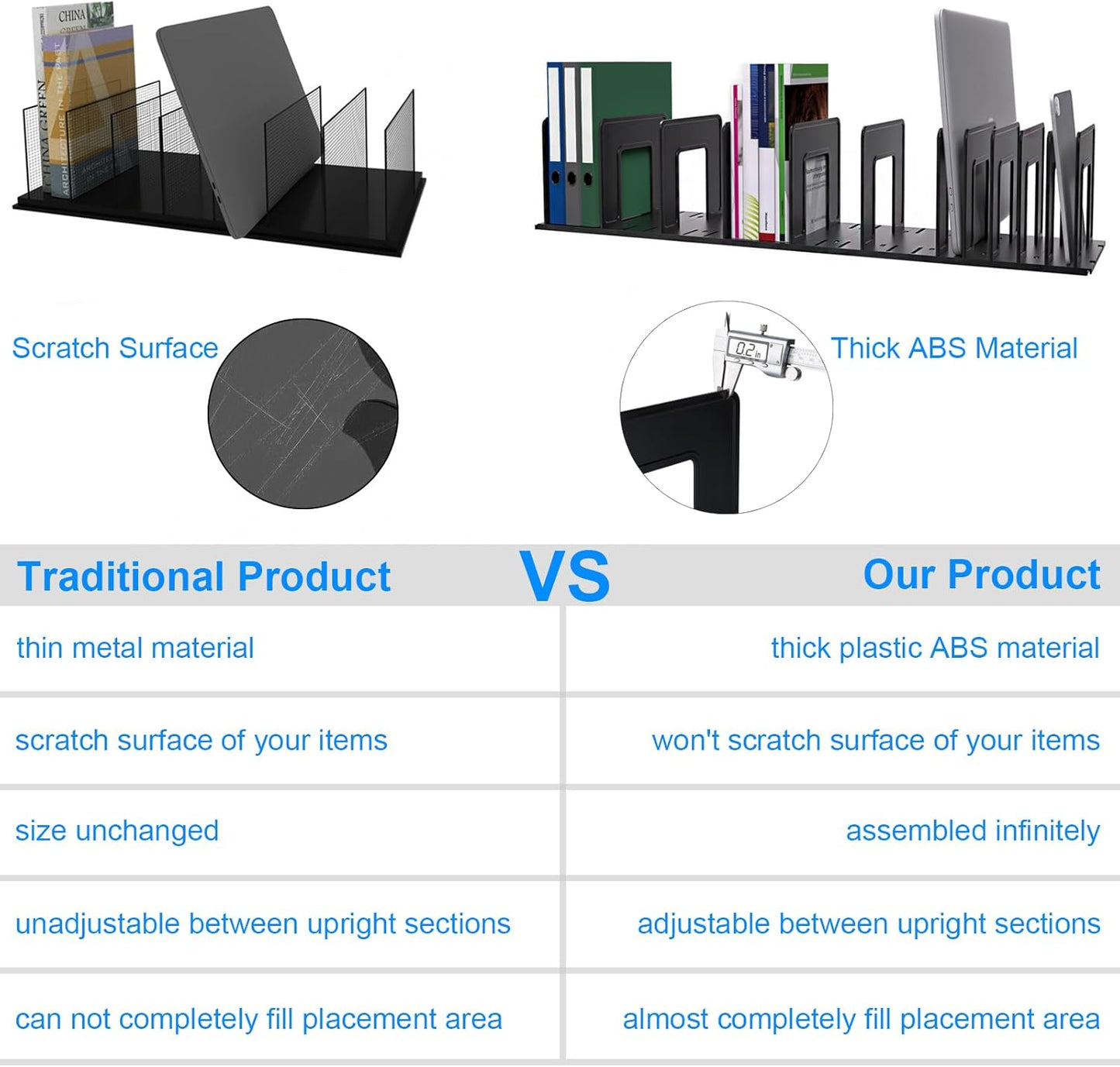 Adjustable Vertical File Sorter Sturdy Plastic Expandable Upright File Holder, Desktop Binder Organizer, School Office Organization Bookshelf Divider, Assemble Easily Endlessly, Black