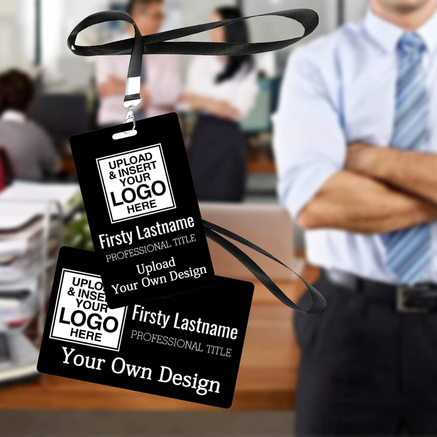 Custom Id Badge, Personalized Employee Photo Identification Card with Lanyard, Durable ID Card for Office Worker Doctor Nurse Student-Vertical-Template2