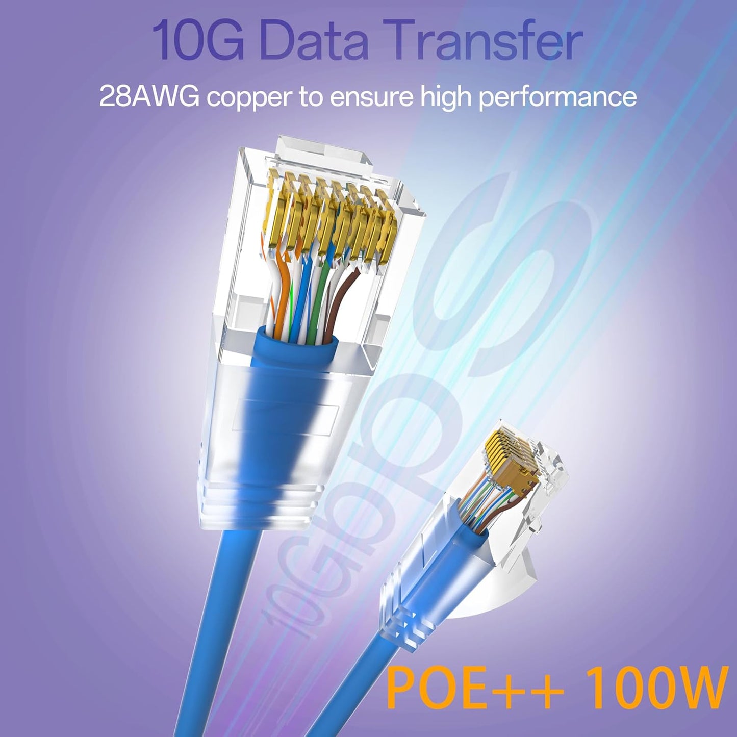 Cat6a Patch Cables 0.5ft (24 Pack) Slim, Cat6 Ethernet Patch Cable Pure Copper, Flexible Cat 6 Patch Cable 550MHZ 10G, Space-Saving Cat 6A Network Cables for Patch Panel, Blue