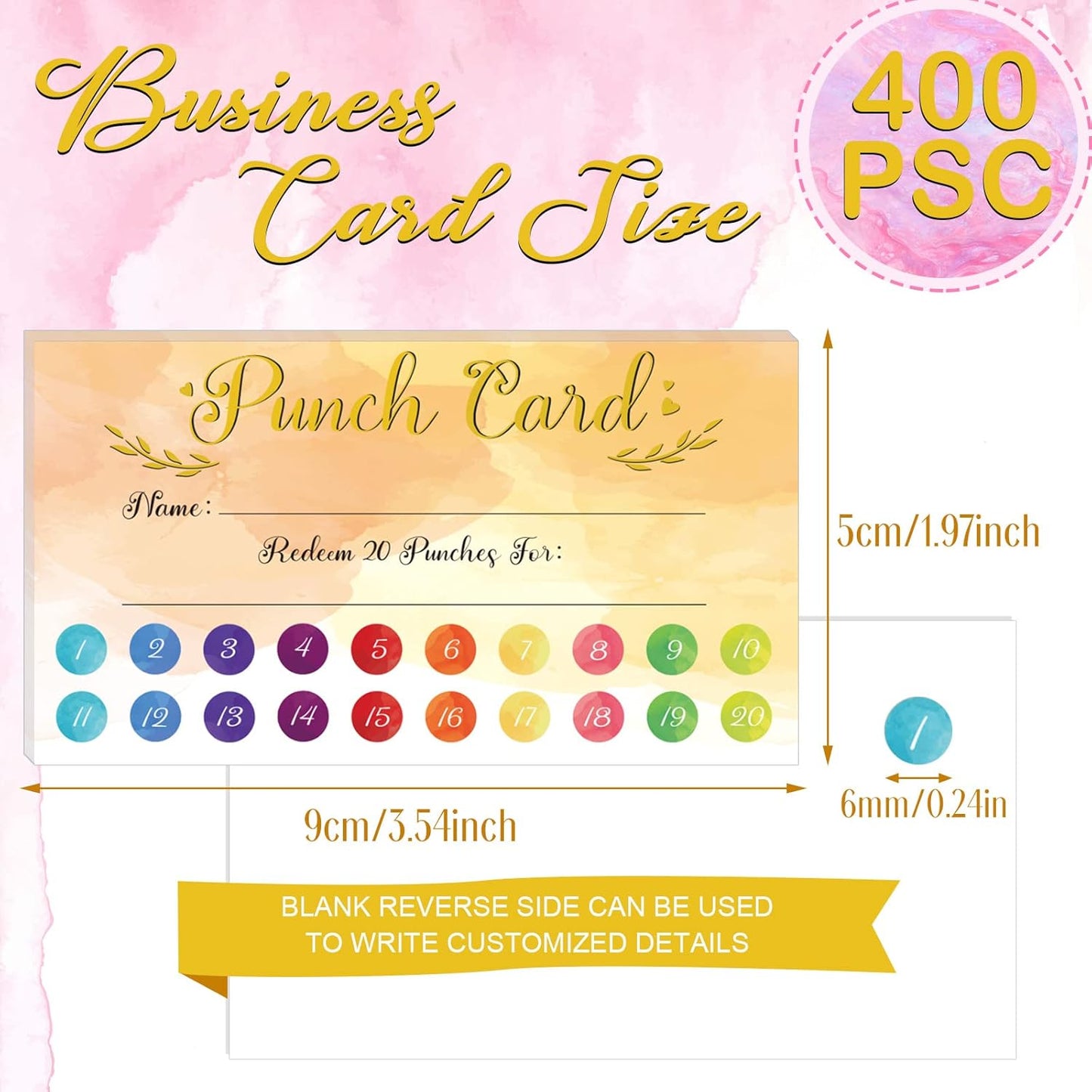 Fumete 400 Pcs Punch Cards for Classroom Reward Cards Behavior Incentive Loyalty Awards for Kids Students Teachers School Business, 8 Styles, 3.5 x 2 in(20 Watercolor Punches Style)