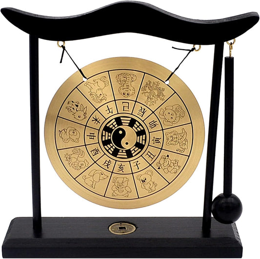 Feng Shui Brass Gong Desktop Zen Art for Fortune + Free Red String Bracelet H1304