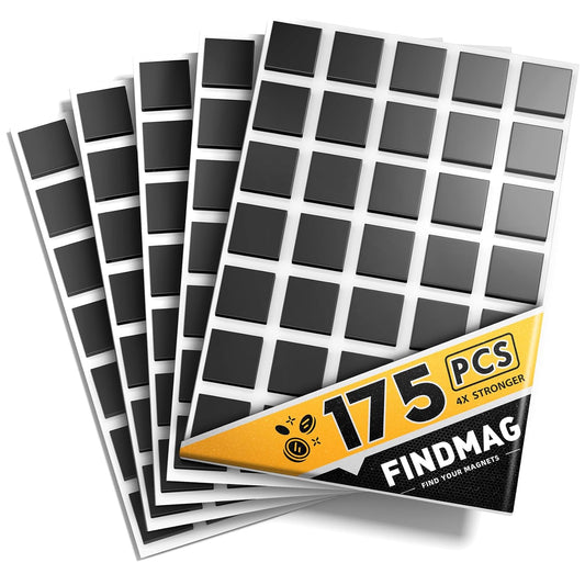 FINDMAG Magnetic Tape, 175 Pcs Square Magnets with Adhesive Backing, Flexible Magnetic Tape for Crafts, Magnetic Strip for DIY Projects, Hanging & Organizing Light Objects (Each 20x20x2mm)