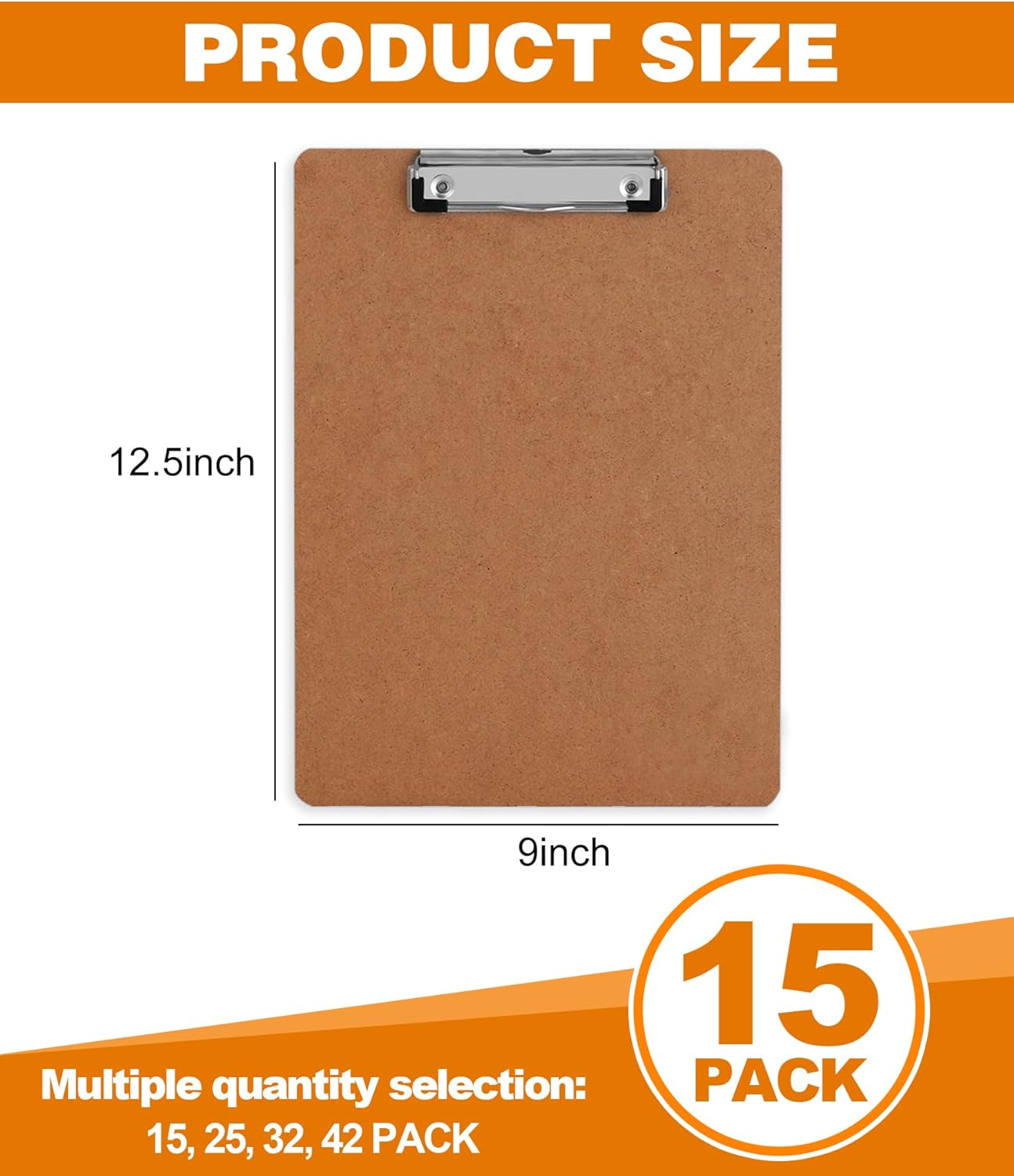 Clipboard, HERKKA 15 Pack Hardboard Office Clipboards Standard A4 Letter Size Clipboard with Low Profile Clip, Size 12.5 x 9 Inch