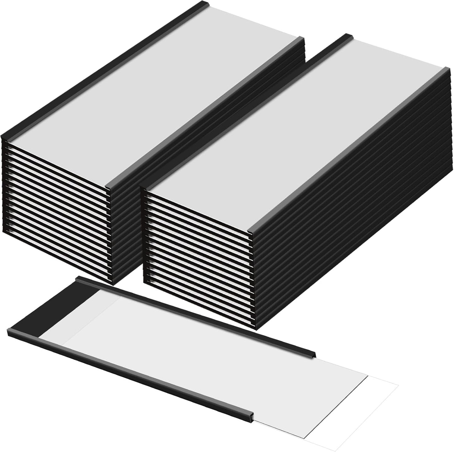 Gueevin 50 Pcs Magnetic C Channel Label Holders 3 x 8 Inch Label Holders Magnet Name Plate with Paper Inserts and Clear Plastic Protectors for File Cabinet Shelf Toolbox Drawer