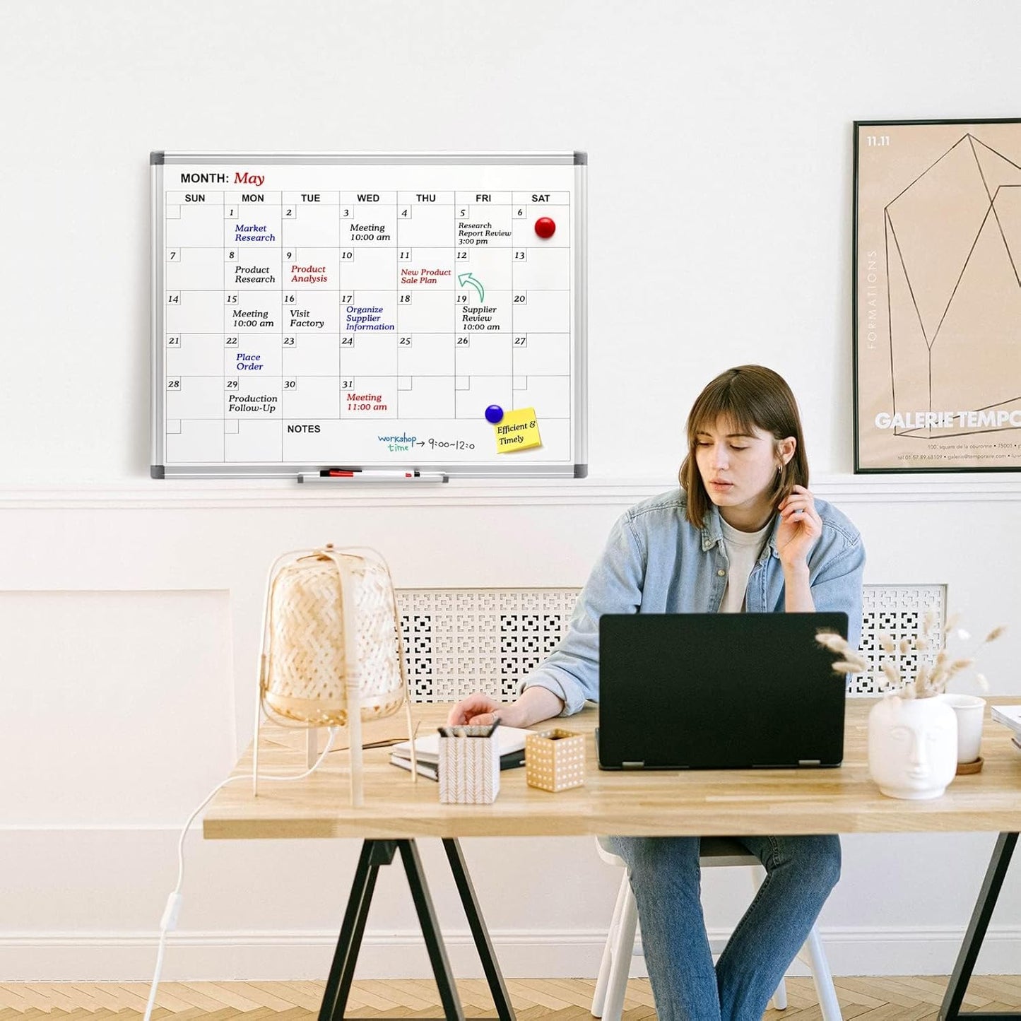 Comix Magnetic Dry Erase Calendar Whiteboard, 24 x 18 Inches Monthly Calendar Dry Erase Board for Wall, Aluminum Frame Planner White Board with Markers, Eraser, Magnets