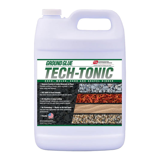 Ground Glue Tech-Tonic Landscape Adhesive for Rock, Mulch, and Sand, Weatherproof Long-Lasting Stabilizer for Trails & Slopes, Pet-Safe Binder for Pea Gravel, Bark & Flower Beds, Made in USA, 1 Gallon