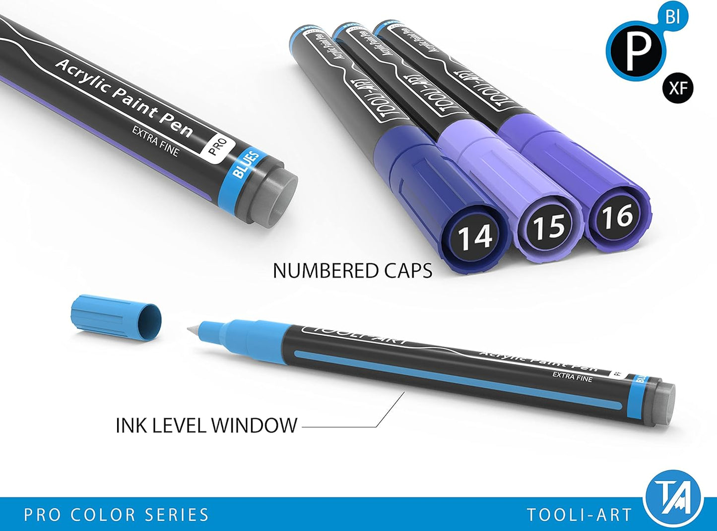 Acrylic Paint Pens 22 Blue & Purple Tones Assorted Pro Color Series Markers Set 0.7mm Extra Fine Tip for Rock Painting, Glass, Mugs, Wood, Metal, Canvas, Projects, Non Toxic, Waterbased, Quick Drying