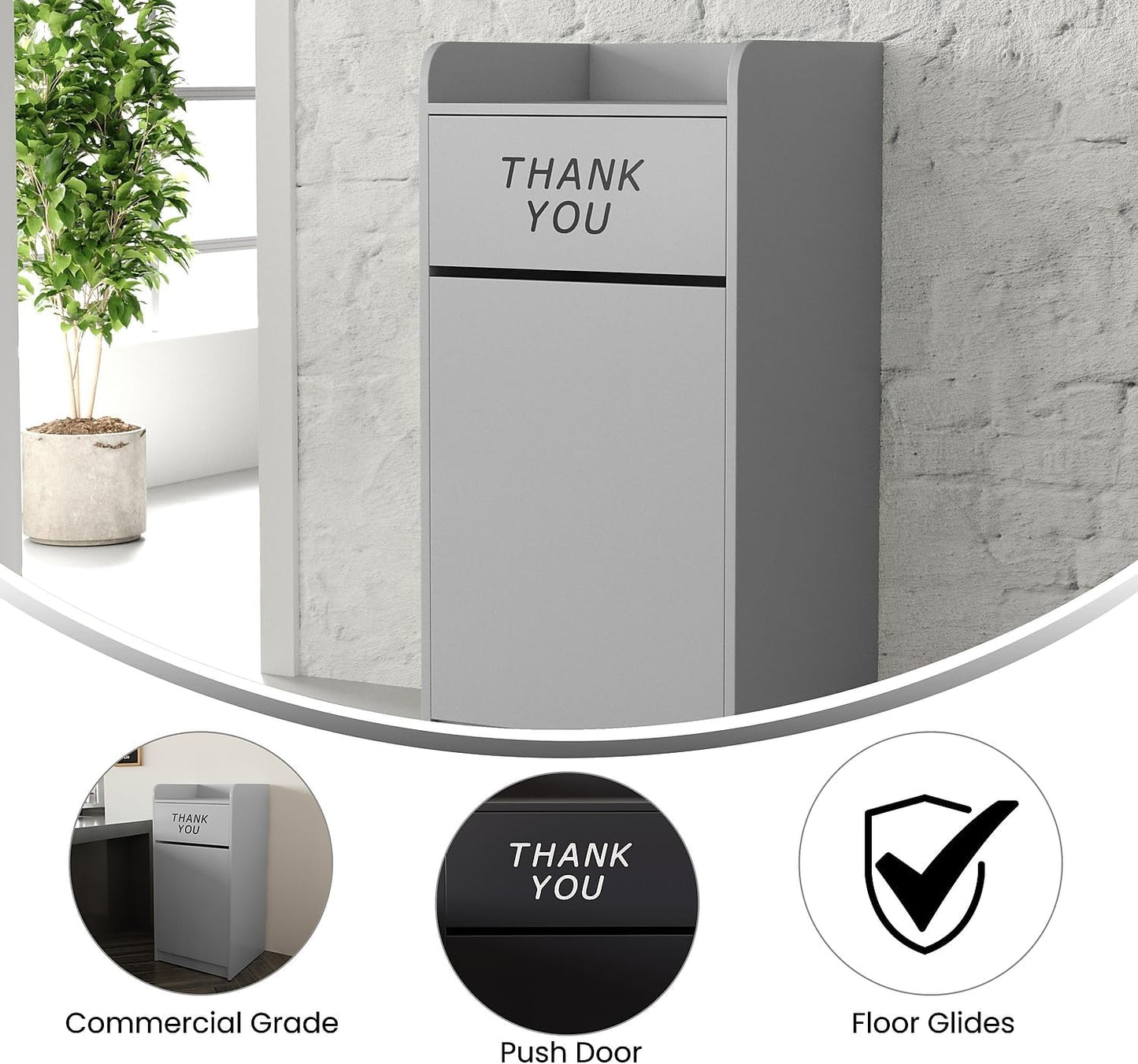 Flash Furniture Wood Tray Top Receptacle, Set of 1, Gray