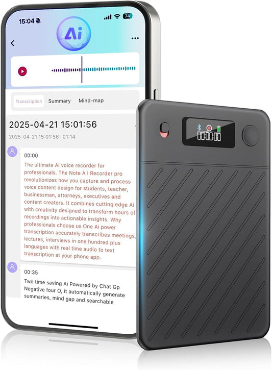 AI Voice Recorder,64GB Note Voice Recorder with Real-Time Transcribe & Summarize & Translation Powered by ChatGPT, Digital Recorder Translator Device with App Control for Lectures, Meetings, Calls