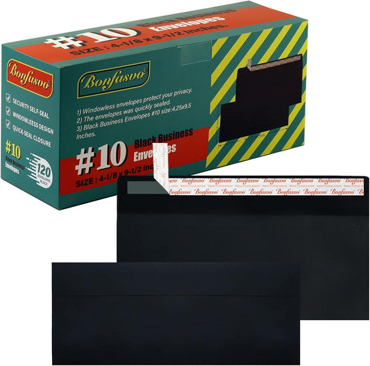 120 Pack #10 Black Security Envelopes 4-1/8 x 9-1/2 inches Self Seal Kraft Windowless Invisible Envelopes Super Strong Quick Seal Envelopes Security Tint Pattern Secure Mailing