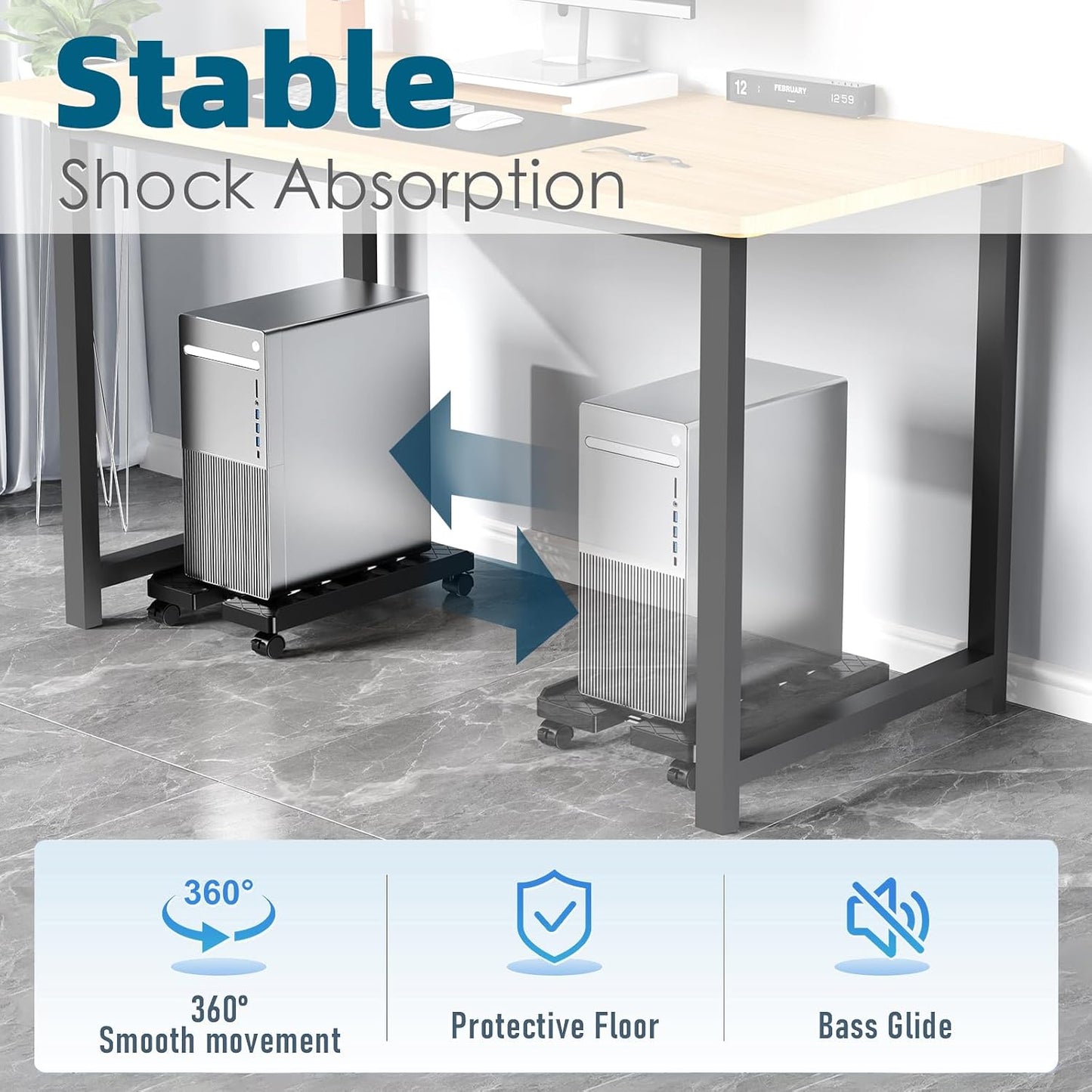 Adjustable Computer Tower Stand, Mobile CPU Stand with 4 Rolling Caster Wheels, Under Desk CPU Holder PC Floor Cart PC Riser for Gamers and Students (Black-Big)