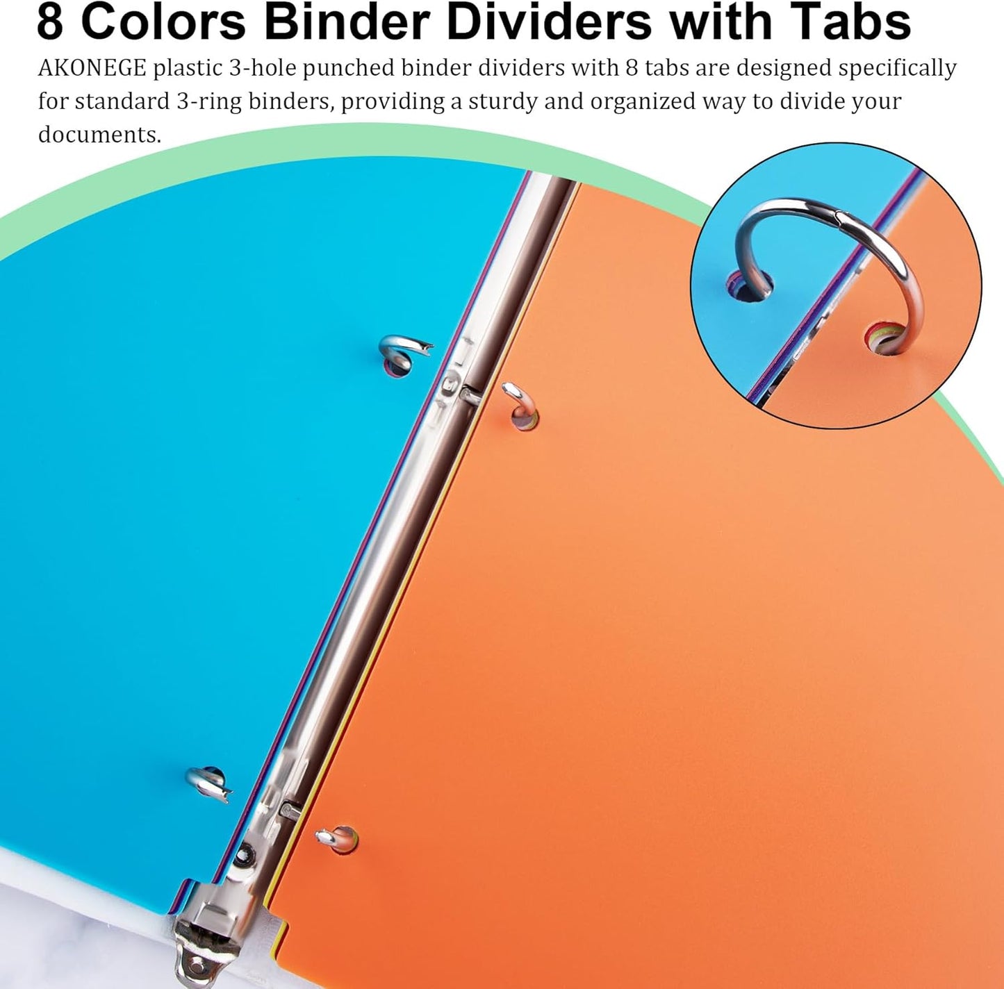 24PCS/3 Set Binder Dividers with Tabs, 8-Tab Dividers for 3 Ring Binder, 3-Hole Punched Letter Size Plastic 3 Ring Binder Dividers for School Office Home Document Organizer, Multicolor