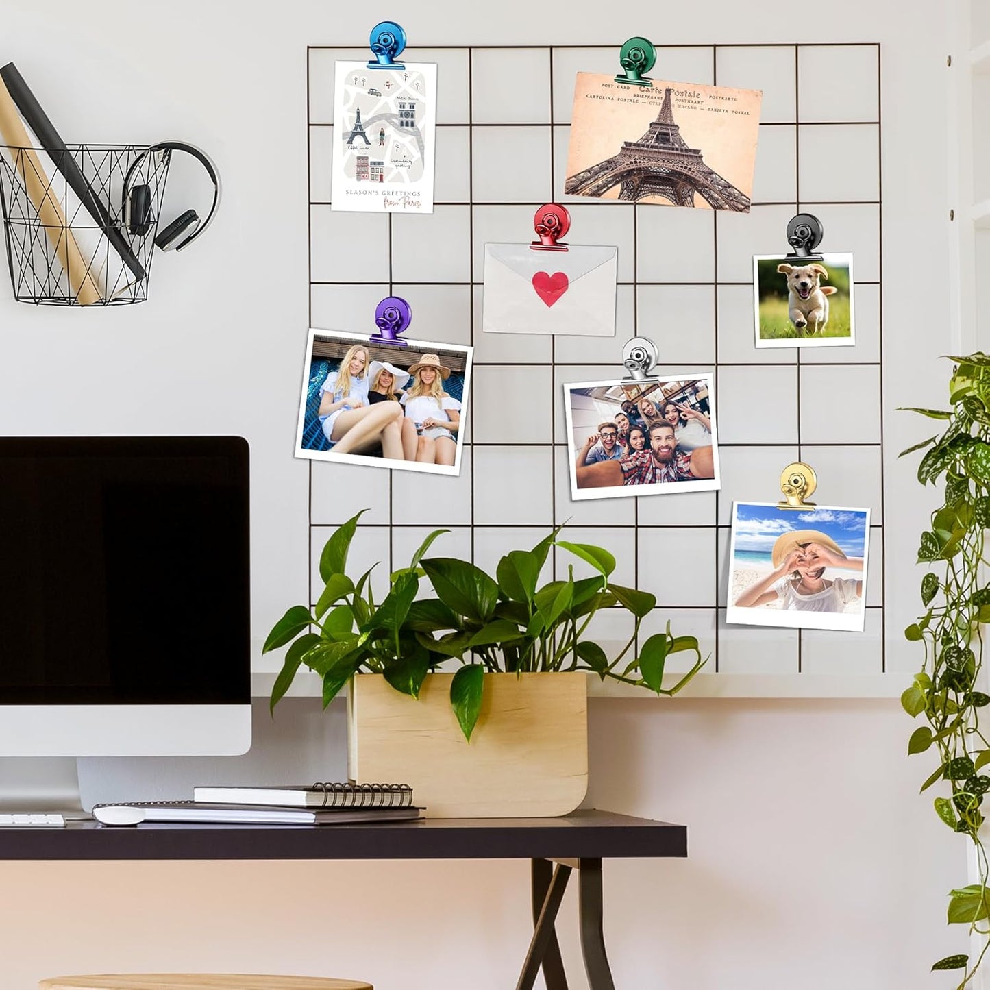 FINDMAG 48 Pack Magnetic Clips for Photo and Picture Display, Strong Scratch-Free Fridge Magnets, Heavy Duty Metal Clips for Picture Hanging, Kitchen, Office, Whiteboard, Silver.