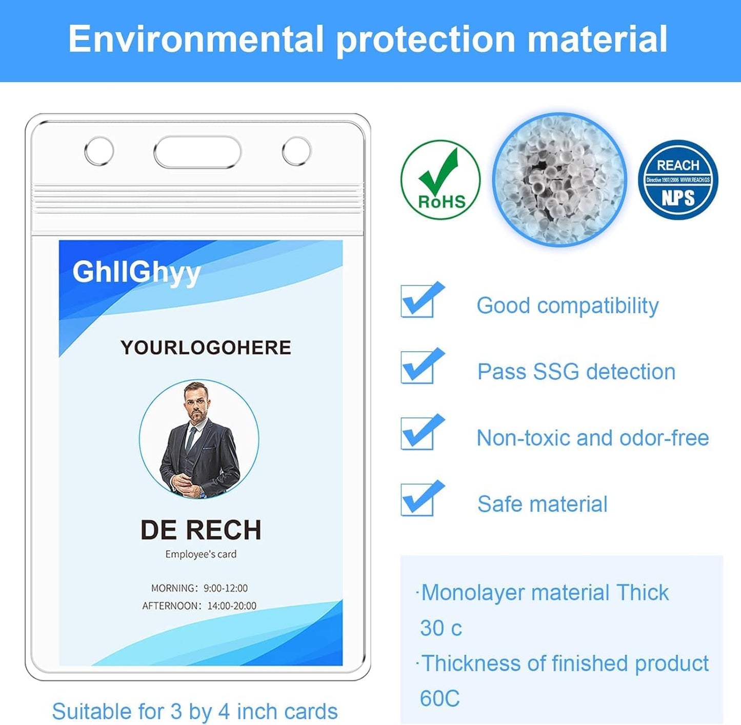 10 Pack Extra Thick Name Badge Holders, Heavy Duty & Sealable Waterproof Vertical ID Badge Holders, Durable Clear PVC Plastic Badge Sleeve for Credit Card/Shcool Work Badge/Room Key/RFID