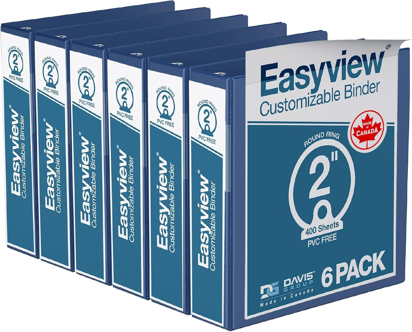 Easyview Premium 3-Ring Binders with Clear-View Covers and Round Rings, Binders for School or Office, 2 Inch, Pack of 6, Royal Blue