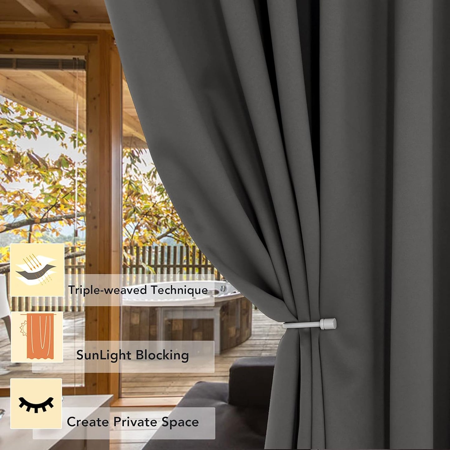 BONZER 룸 디바이더 커튼, 토탈 프라이버시 벽 그로밋 단열 와이드 암막 커튼, 침실 거실용, 길이 243.8cm(96인치) x 너비 177.8cm(8인치) x 너비 15.8cm(5.8피트), 패널 1개, 다크 그레이