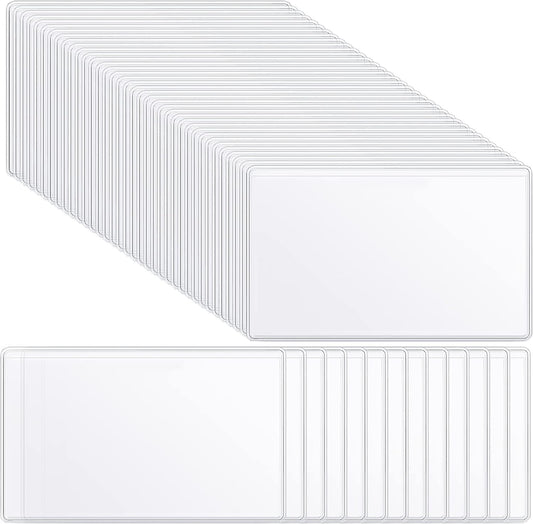 100 Self-adhesive Index Card Pockets Label Pockets sleeves with Top Open for Business Cards, Clear Plastic Sticky Labels Holders for Storage Bins Library Cards, Organizing Totes Shelves(5.28 x 3.65'')