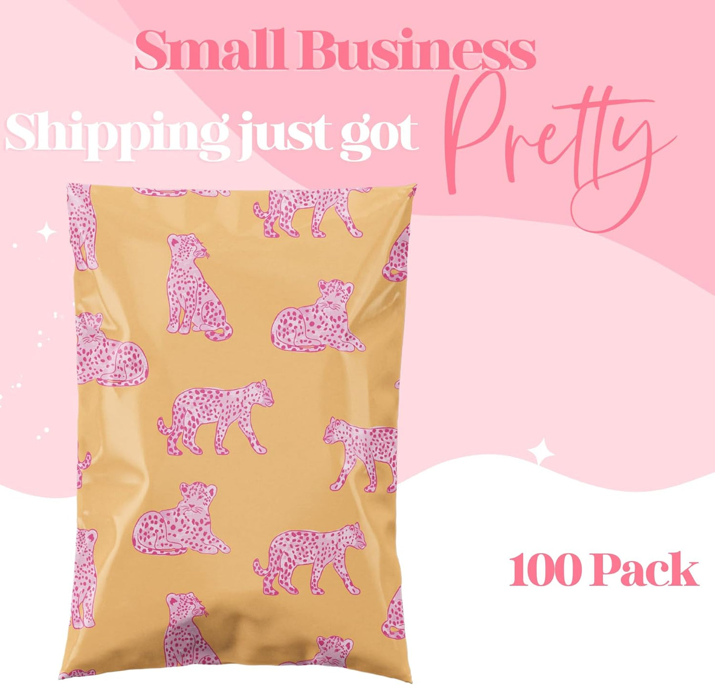 6x9 Designer Poly Mailer 100 Pack Heavy Duty Waterproof Self Seal Shipping Bags for Small Business Large Mailing Envelopes Bulk Tear Resistant Packaging Pink Orange Leopard