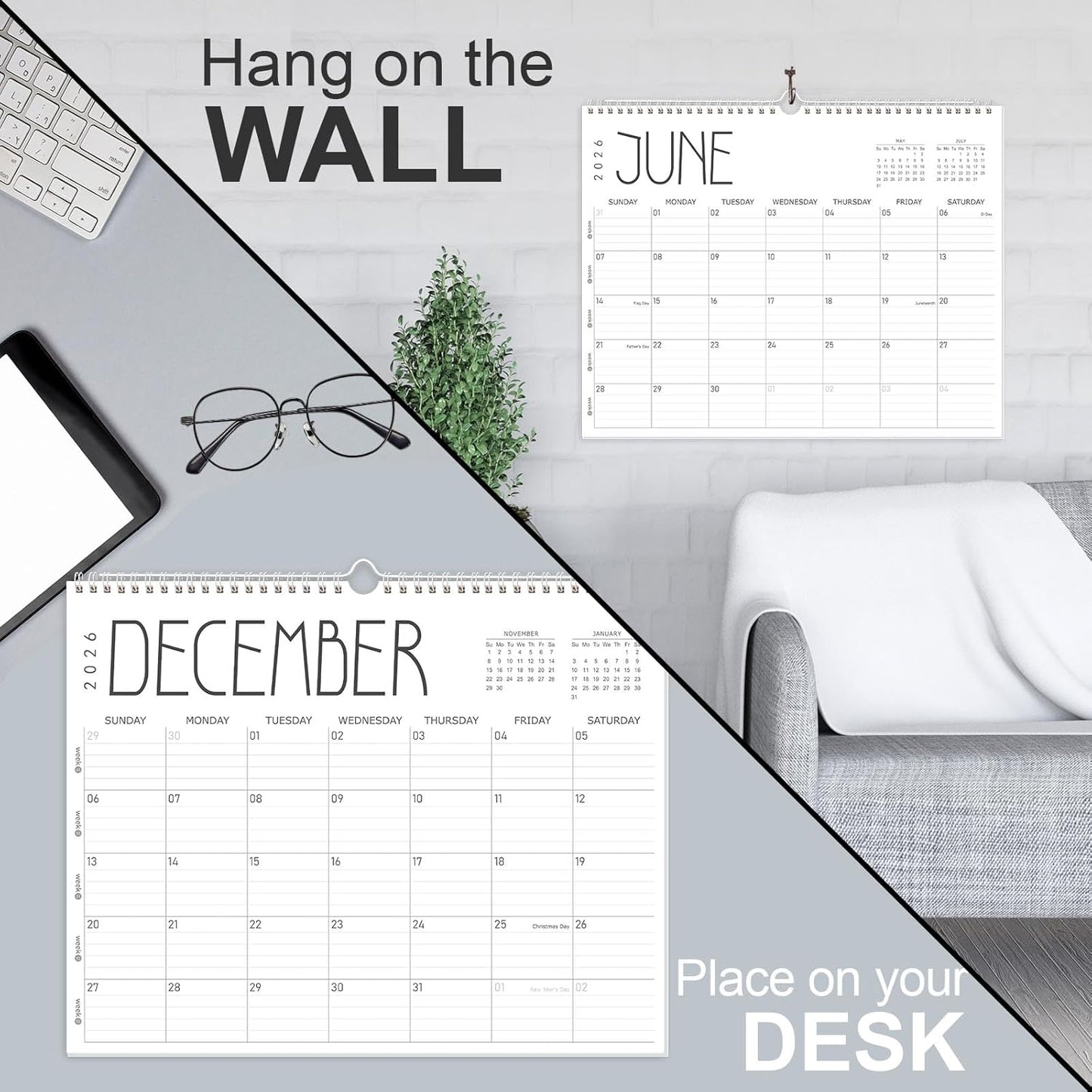 GuassLee Wall Calendar 2026, 2026 Calendar Wall from Jan. 2026 to Dec 2026, 14" X 11" Paper Monthly Planner Wall Hanging Calendar with Thick Paper for Office Home Planning & Organizing