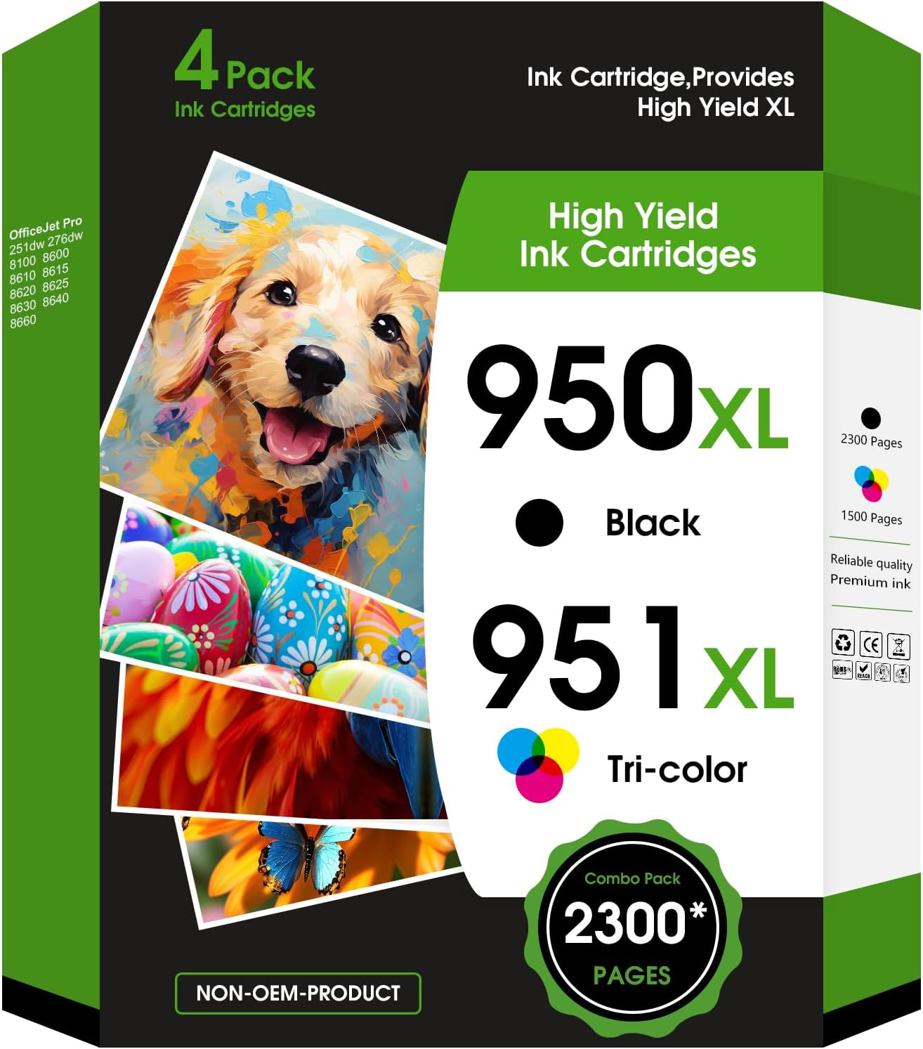 950XL 951XL Ink Cartridges Combo Pack Replacement for HP 950 951 XL for HP OfficeJet Pro 8600 8610 8630 8620 8615 8625 8100 276DW 251DW Printer,Black Cyan Magenta Yellow