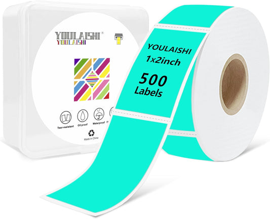 1X2 inch Label Stickers Roll for Thermal Printer 500PCS Colored Removable Freezer Labels Waterproof Blank Sticker Labels to Write on for Food Containers and Jars, Watercolor Green