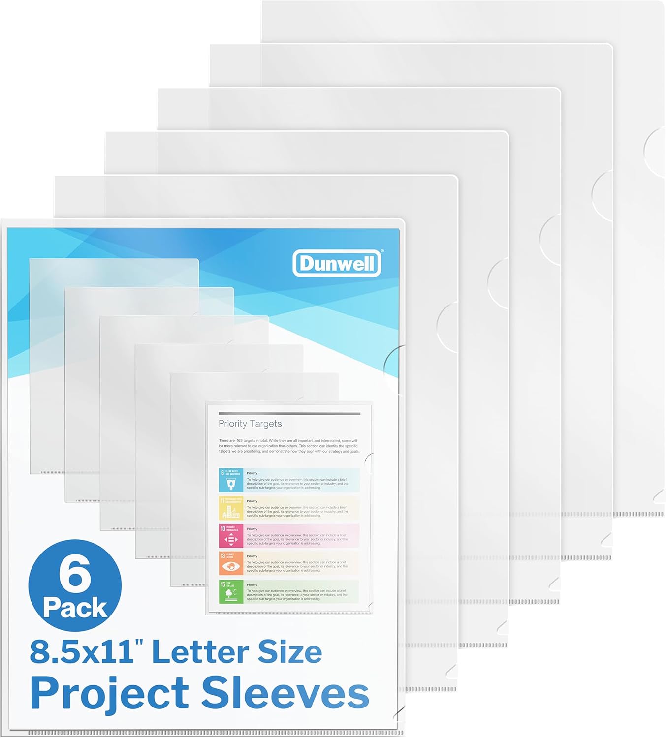 Dunwell Clear Folders for Documents, Plastic 8.5x11 File Sleeves for Document Protection, Filing, Storage, Organization (6 Pack) Transparent Folders with Pockets, Durable Letter Size Document Holder