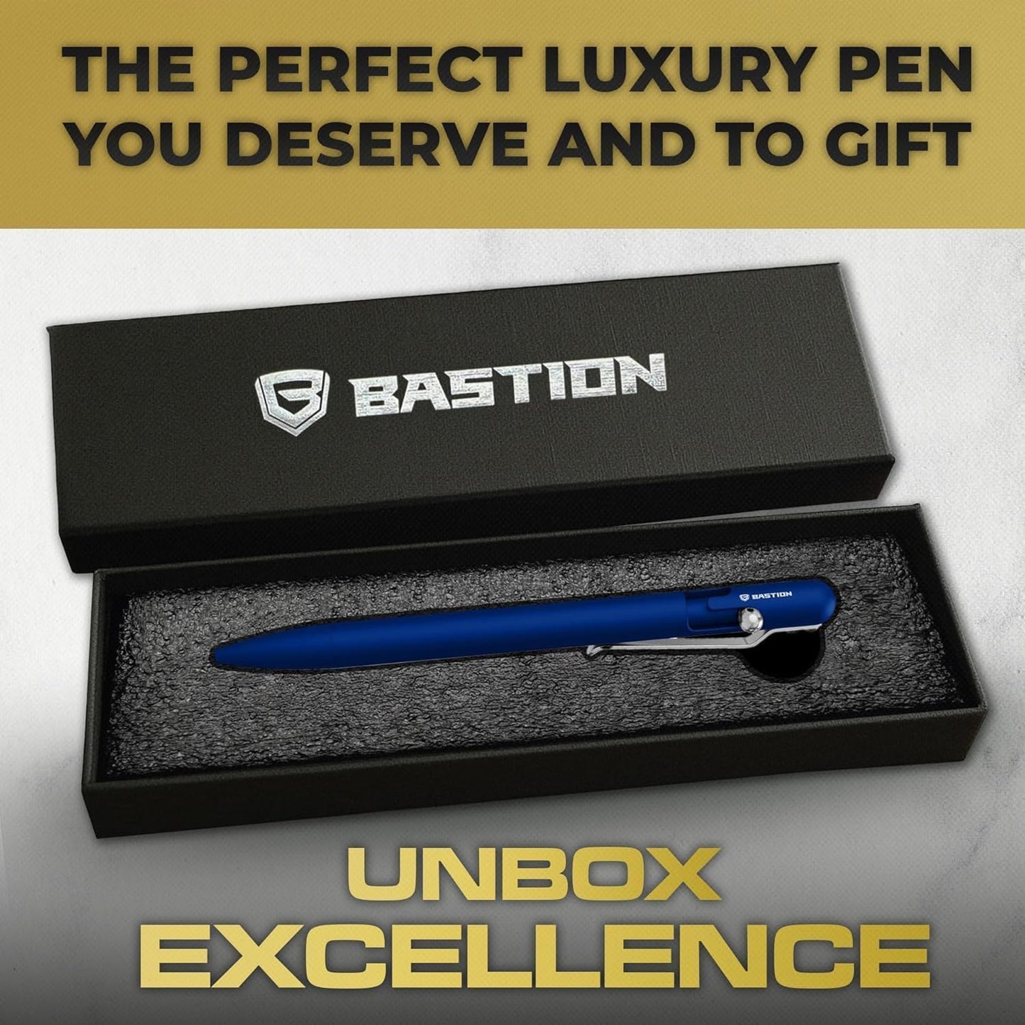 BASTION® Luxury Slim Bolt Action Pen, Lightweight Aluminum EDC Pen with Fine Tip, Professional Ballpoint Pen for School and Work - Blue