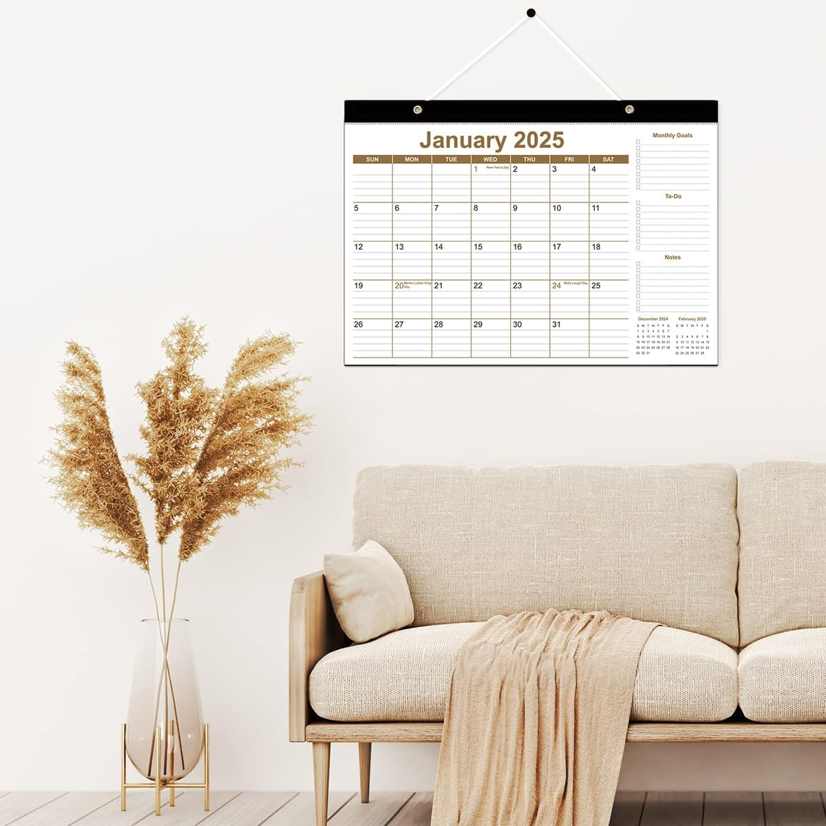 Desk Calendar 2025-2026 - 18 Months Calendar from January 2025 to June 2026, Desk Calendar 2025 with Thick Paper, 12" x 17", Brown
