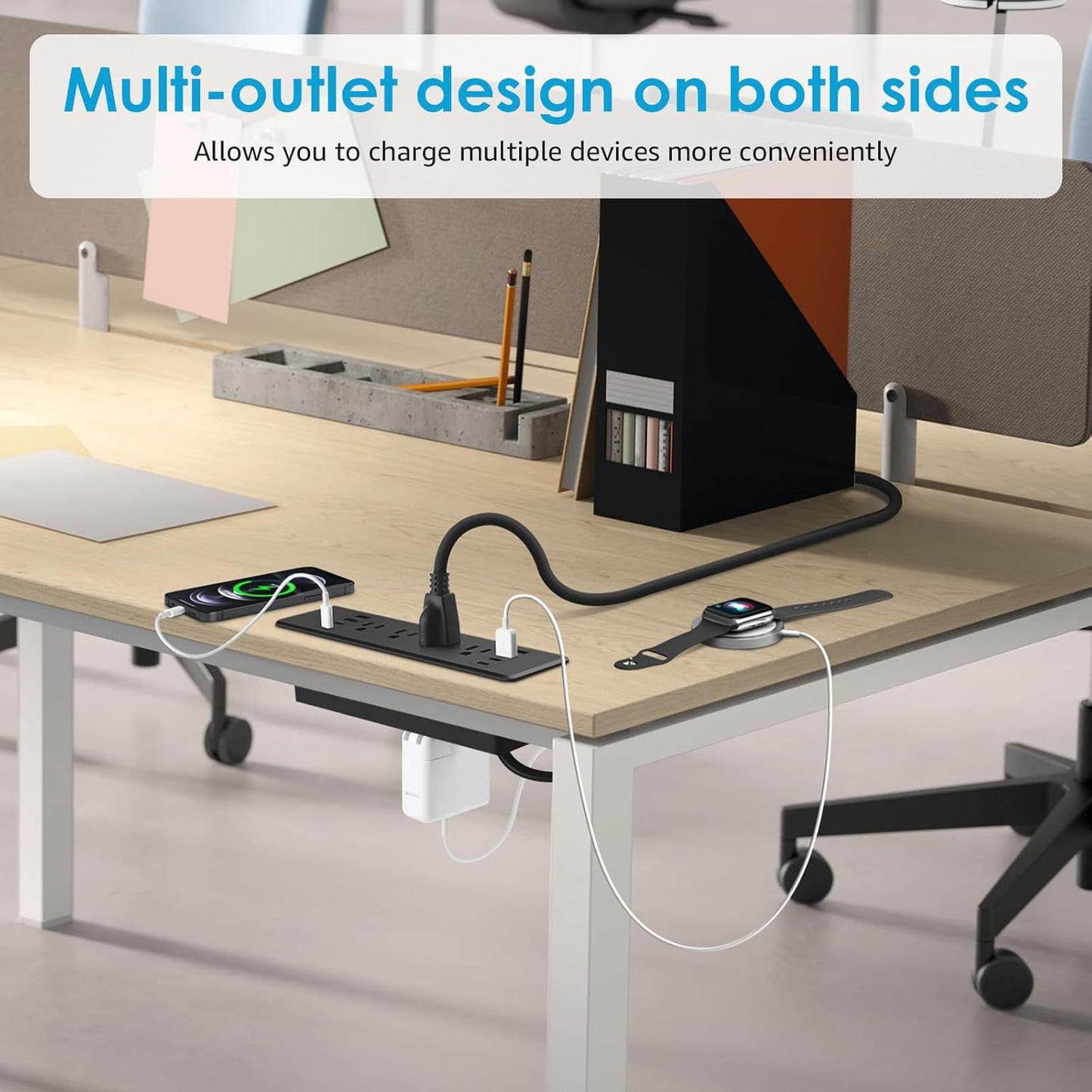 HHSOET 8 Outlet Recessed Power Strip, 30W Fast Charging Furniture Power Outlet USB C, Flush Mount Surge Protection Socket with 4 USB-A and 4 USB-C, 6ft Power Cord. (Black)