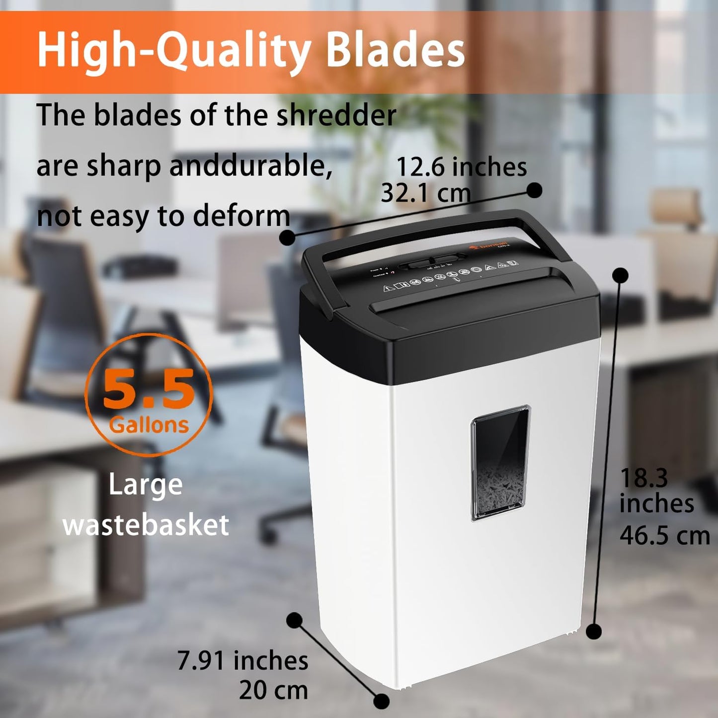 Bonsaii Heavy-Duty Shredder, Up to 12 Sheets, P-4 high Security, Credit Cards, Mail, & Staples, 5.5-Gallon bin with a Transparent Window, Suitable for Heavy-Duty use in Home Offices, White & Black