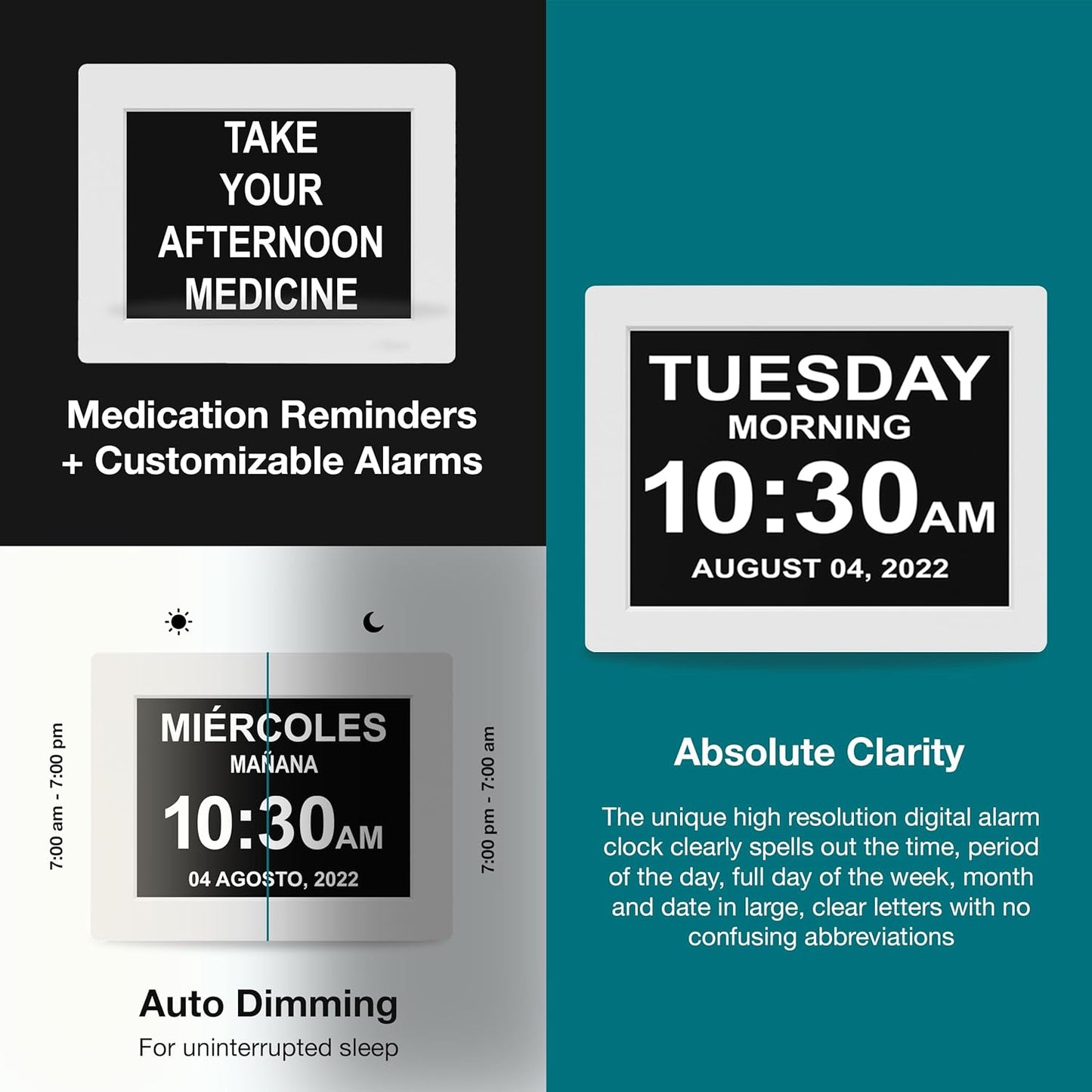 American Lifetime 【New 2024 Dementia Clock Large Digital Clock for Seniors, Digital Clock Large Display, Custom Alarms, Clock with Day & Date for Elderly, Large Number Digital Clock White, 15 Inch