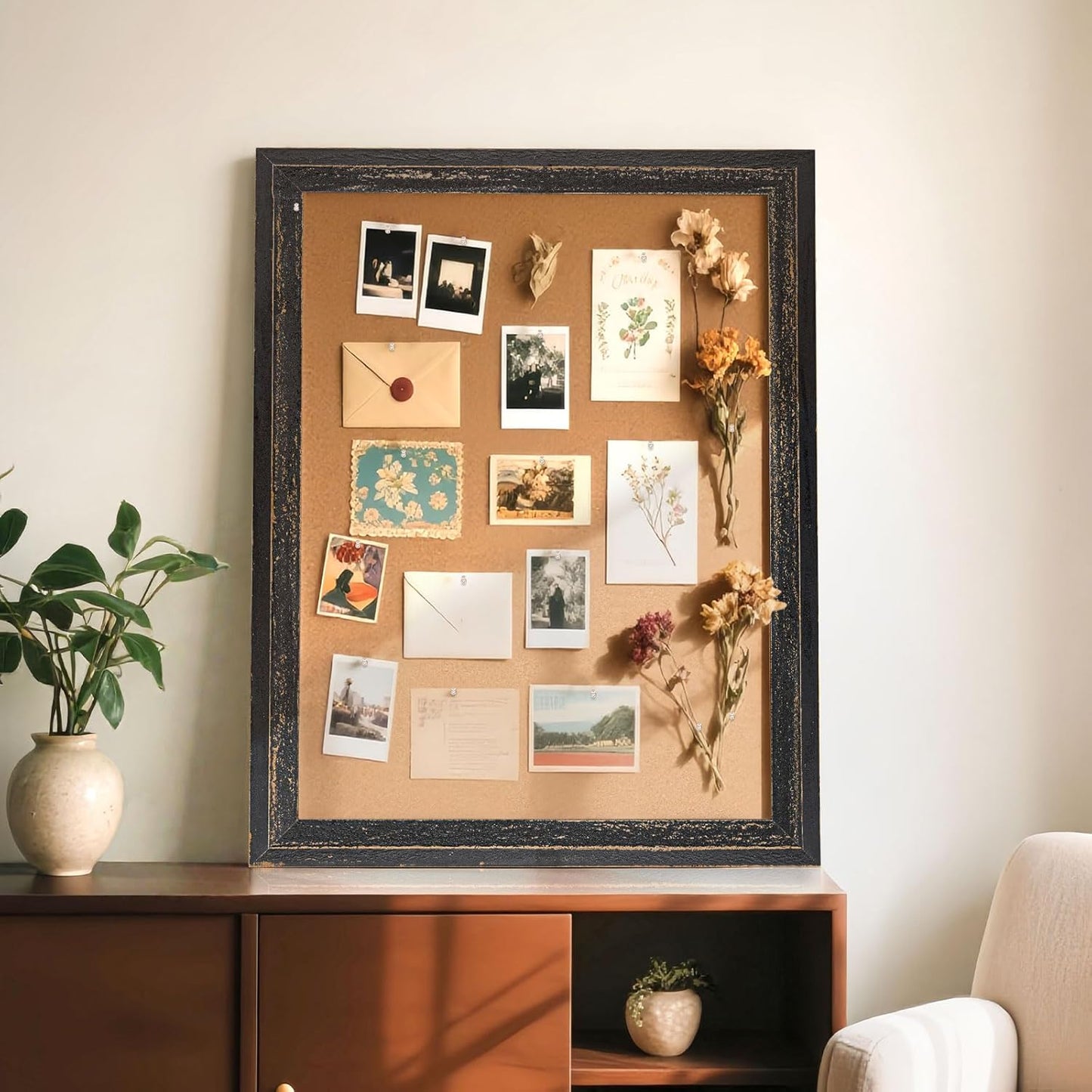 Cork Board Bulletin Board - 24" x 18" - Rustic Black Frame Corkboard for Wall - Decorative Pin Board, Message Board, Vision Board, Picture Board, Photo Board