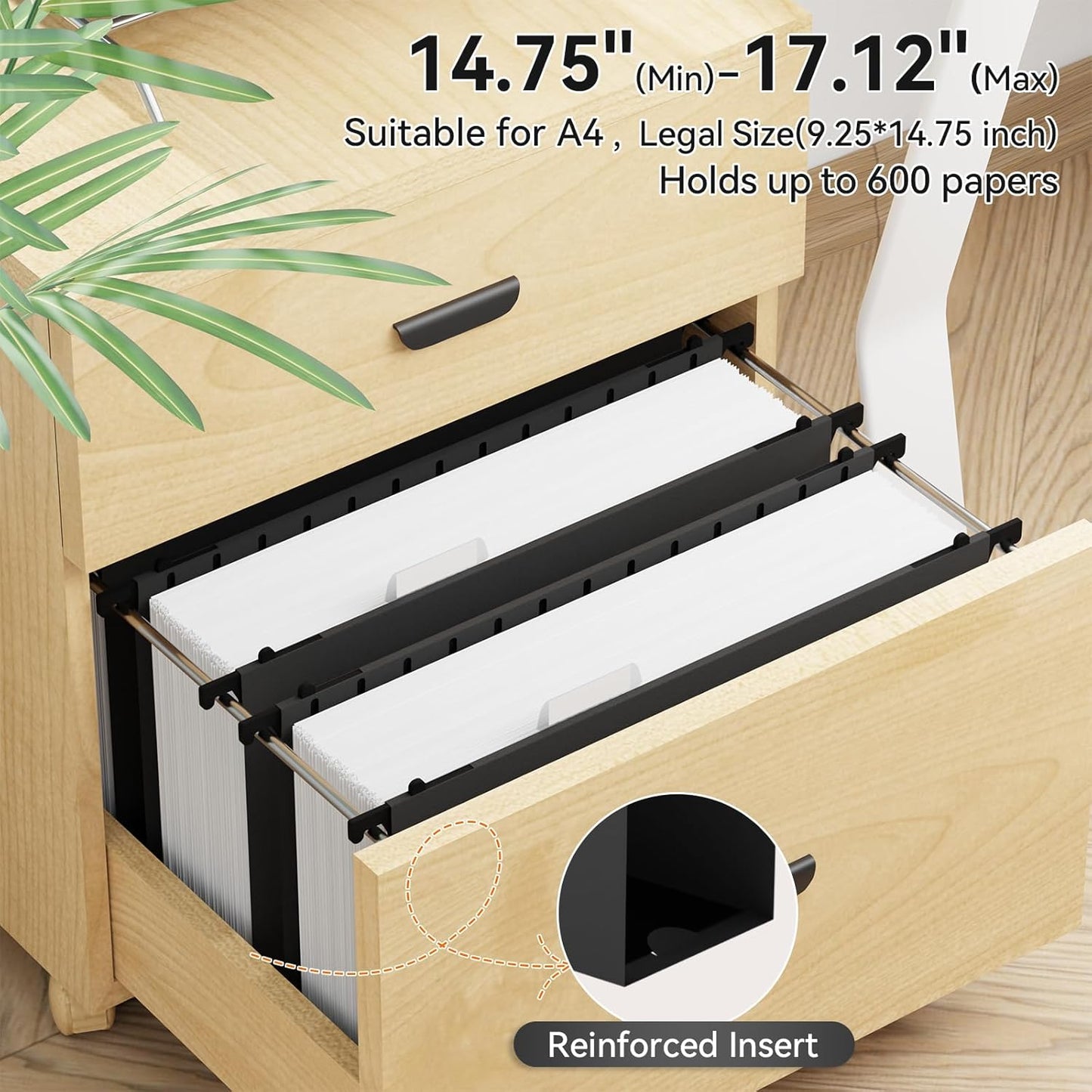 ANSOOK Plastic Legal Size Hanging File Folders, 3 Inch Reinforce Expanding File Folder,12 Pack Black Folders,File Cabinet Folders with Insertable Tabs,Accordion File Organizer for Office Home School