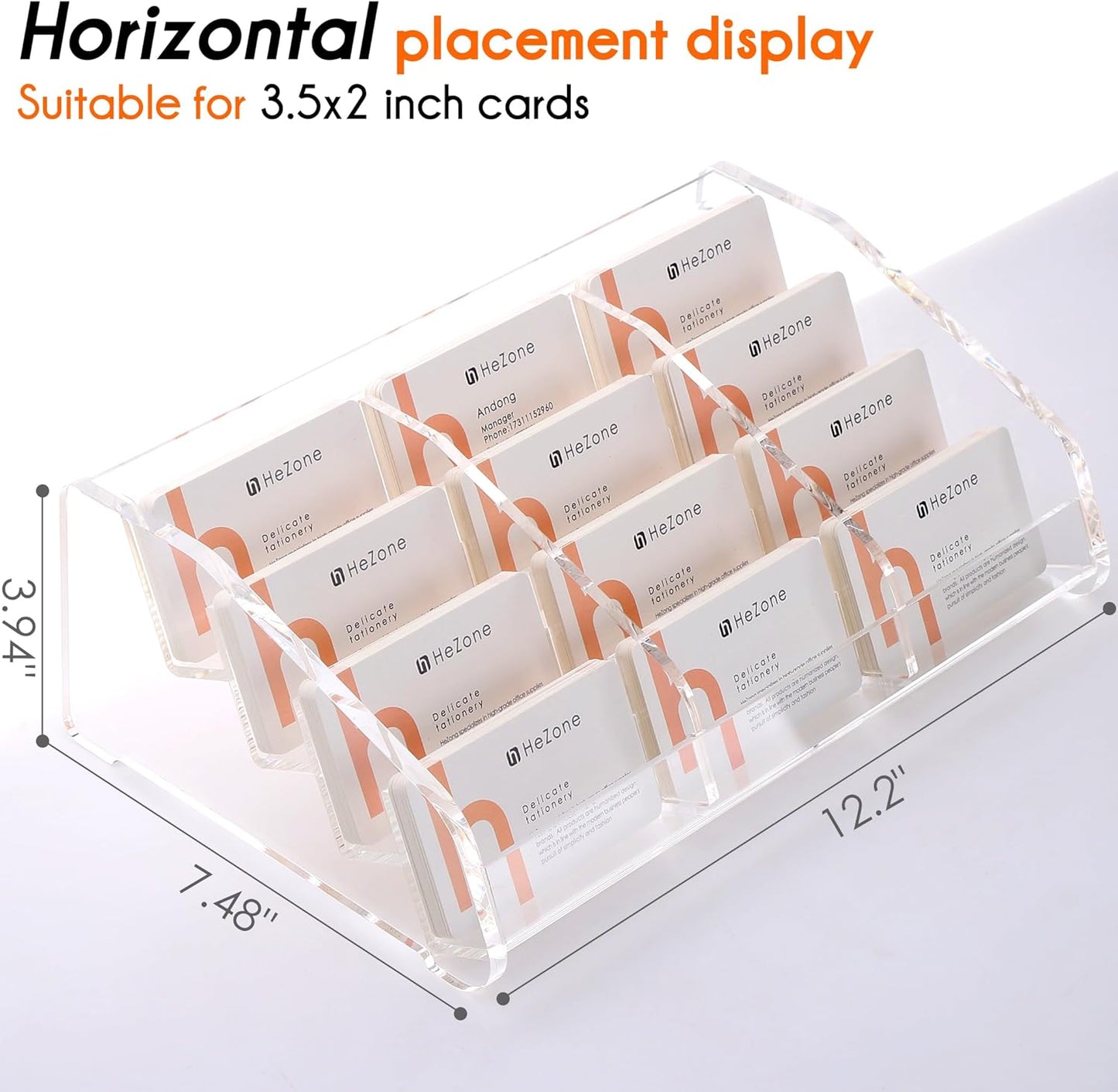 Business Card Holder Display for Desk Muitiple, Clear Acrylic Business card Stand Rack for Women and Men 12 slots 4Tier, Organize 600 cards (12 Slots）