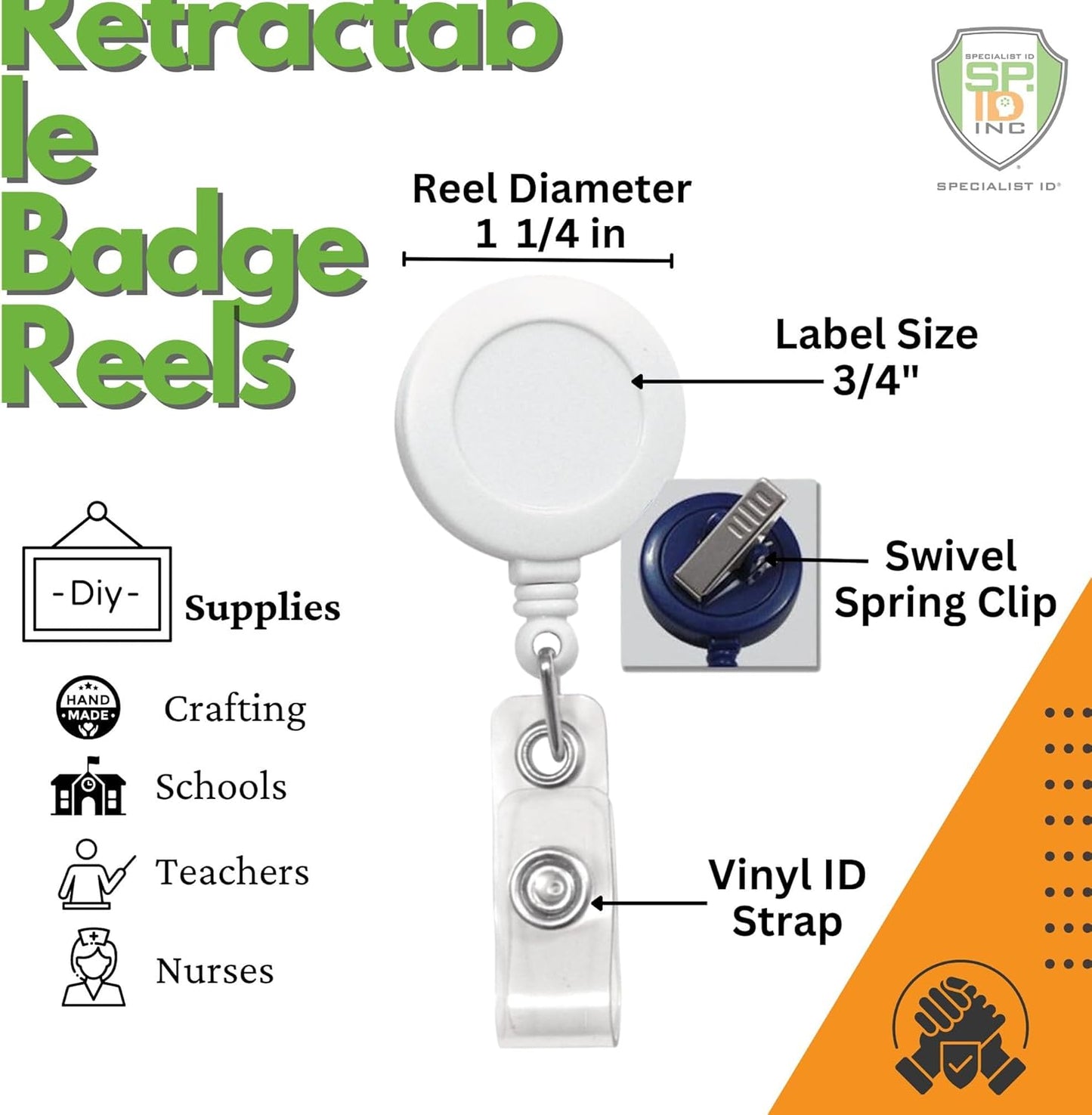 Bulk 100 Pack - Premium Retractable Badge Reels with Alligator Swivel Clip on Back by Specialist ID (White)