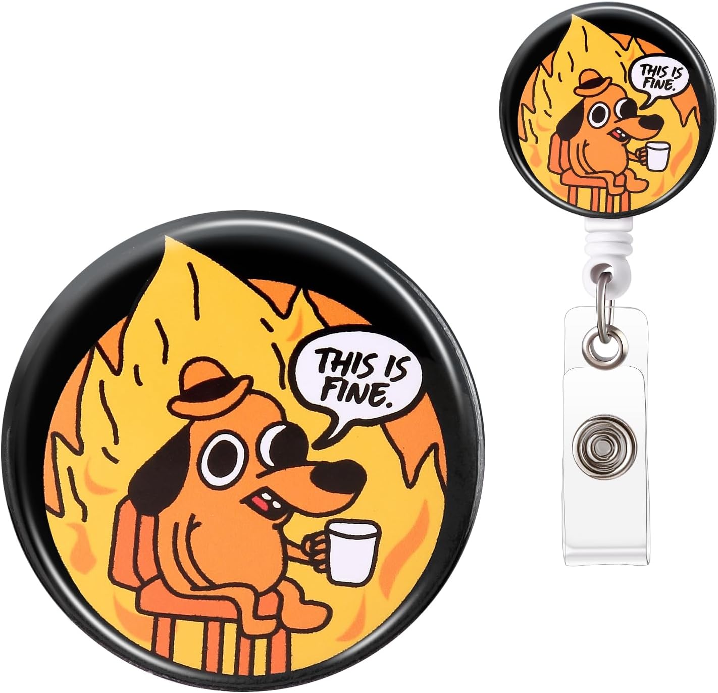 Badge Reel, Funny Badge Holder, Cute Badge Clip for Nurse, This is Fine Dog Retractable ID Badge Clips, Office Name Badge Accessories, Nursing Student Gifts