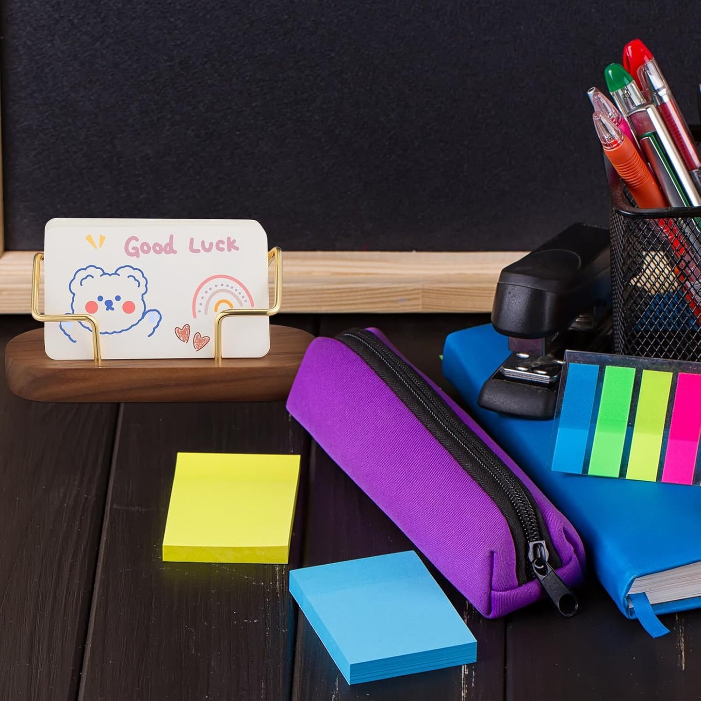 Amyhill 2 Pieces Wood Business Card Holder for Desk Wooden Business Card Display Stand Postcard Holder for Office Home Desktop(Brown)