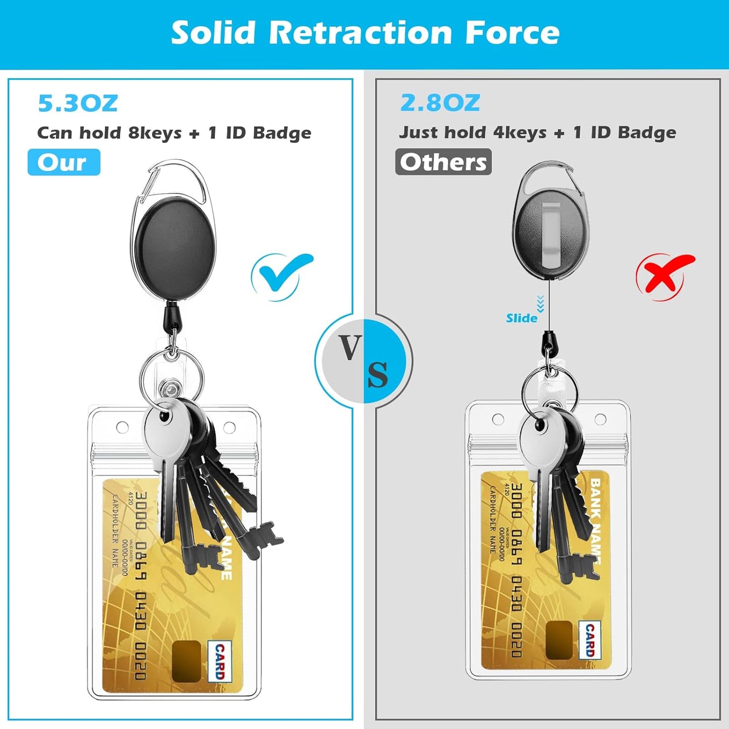 50 Pack Retractable Badge Reel with Carabiner Belt Clip and Key Ring Retractable ID Badge Holders for Office Worker Doctor Nurse