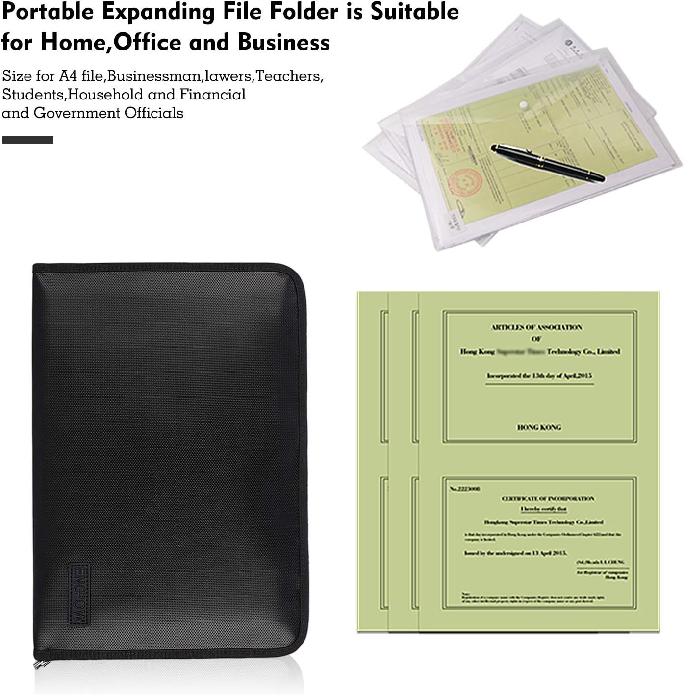 ENGPOW Fireproof File Folder Fireproof Fire and Water Resistant Money Document Bag with A4 Size 13 Pockets Zipper Closure Non-Itchy Silicone Coated Portable Filing Organizer Pouch(14.3" x 9.8")