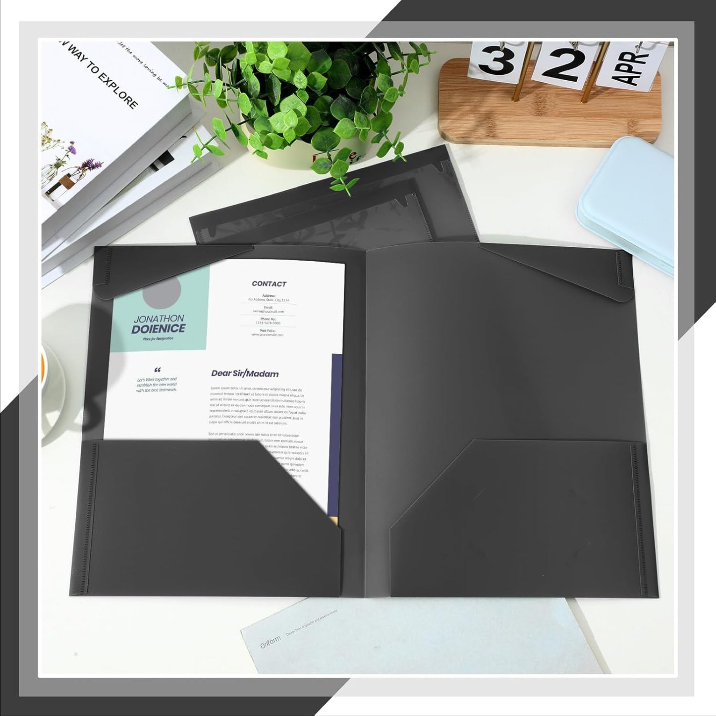 Henoyso 36 Pcs Plastic Folders with Clear Front Pockets Heavy Duty File Folders with 2 Pockets and Card Slot for Student Communication School Office Presentation Report (Black)