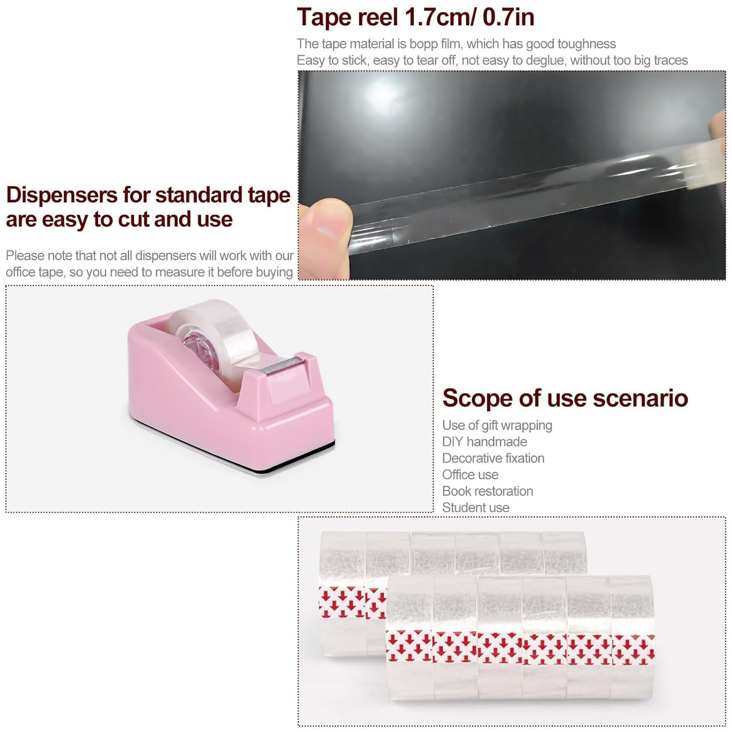 12 Rolls Transparent Tape - Perfect for Wrapping Gifts, Office Supplies, Home Use - Each Roll 0.71 Inch x 1000 inches (6PCS Transparent+6PCS White)