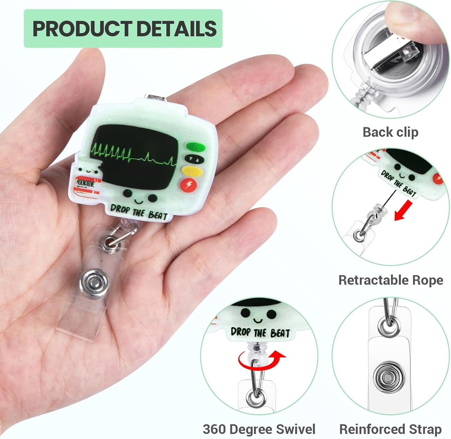 Funny Badge Reel, Drop The Beat Badge Holder, Cute Nurse Name Tag with Retractable Clip, Medical Worker ID Card Holders, Pediatric Nursing Accessories for Nurse Doctor Student Teacher Office